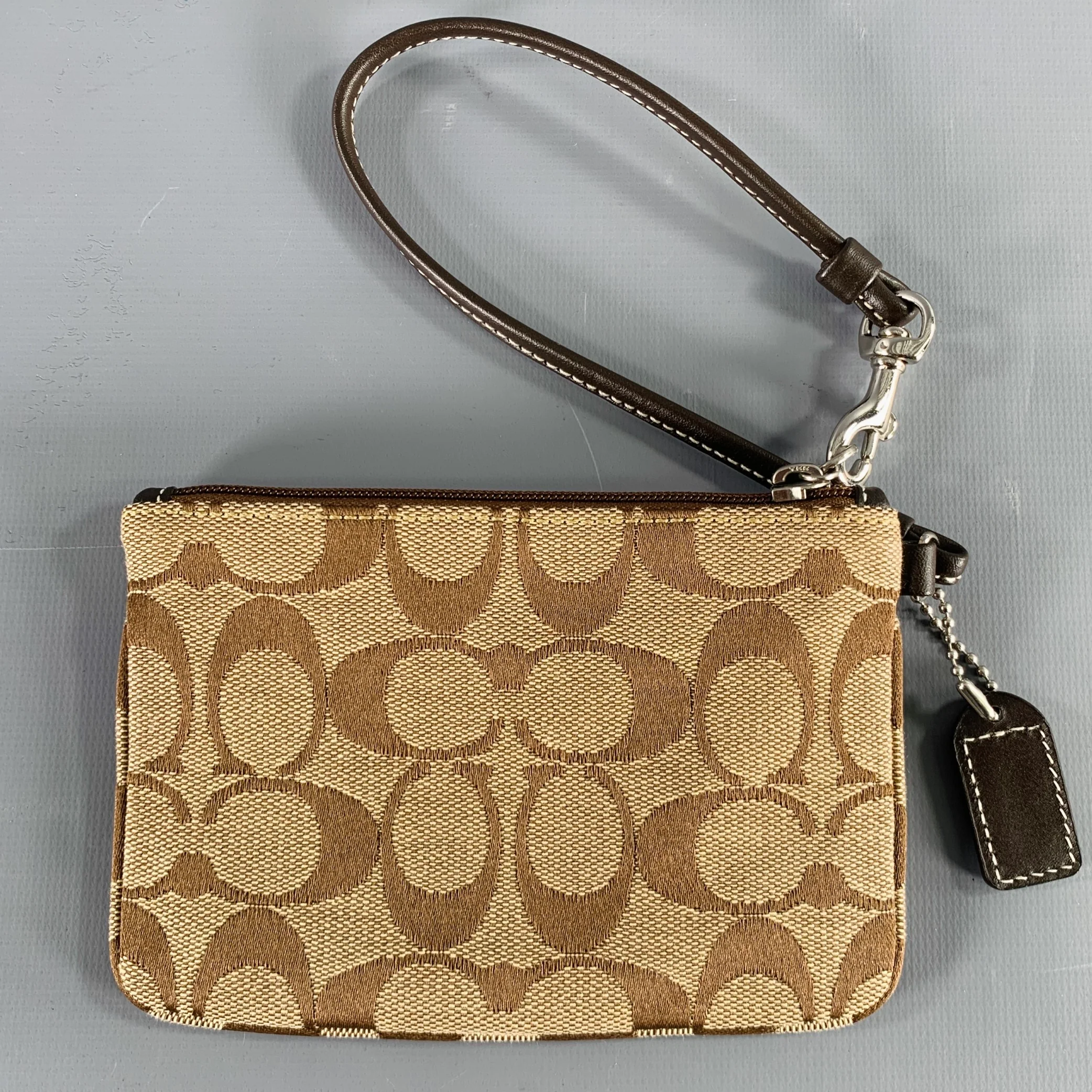 COACH Taupe Brown Monogram Wristlet Handbag - Image 2