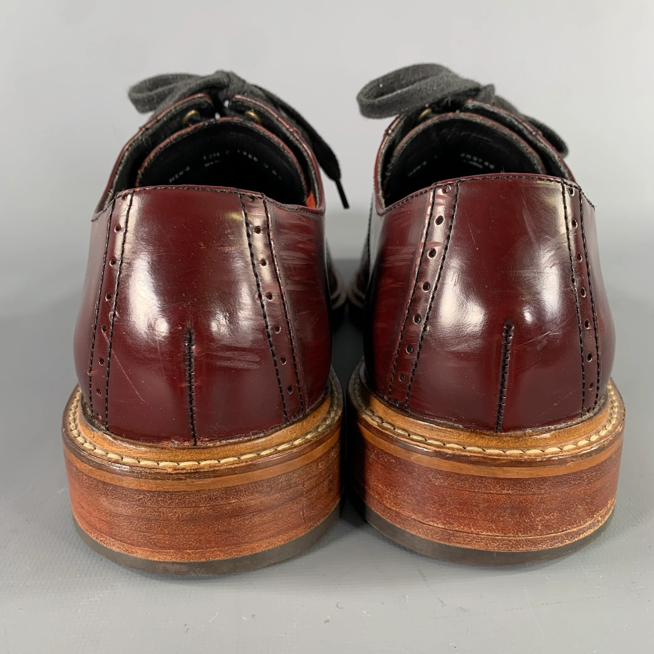 COLE HAAN Size 12 Burgundy Wingtip Leather Oxford Lace Up Shoes - Image 3