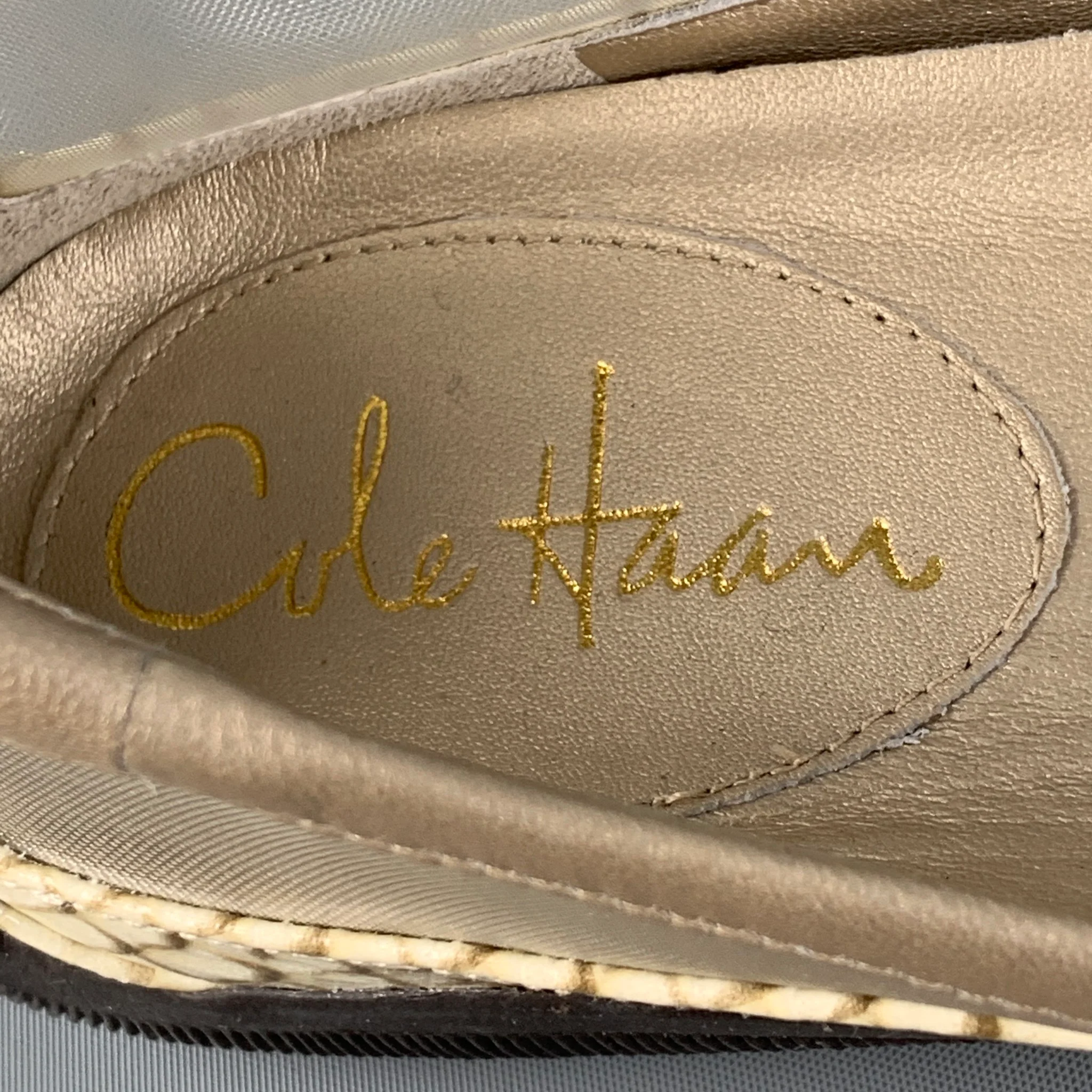 COLE HAAN Size 6.5 Beige Mesh Snake Skin Print Patent Leather Slip On Flats - Image 6