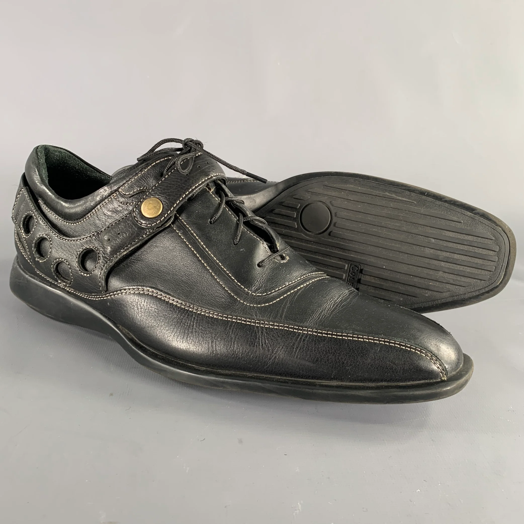 COLE HAAN Size 9.5 Black Contrast Stitch Leather Lace-Up Shoes - Image 5