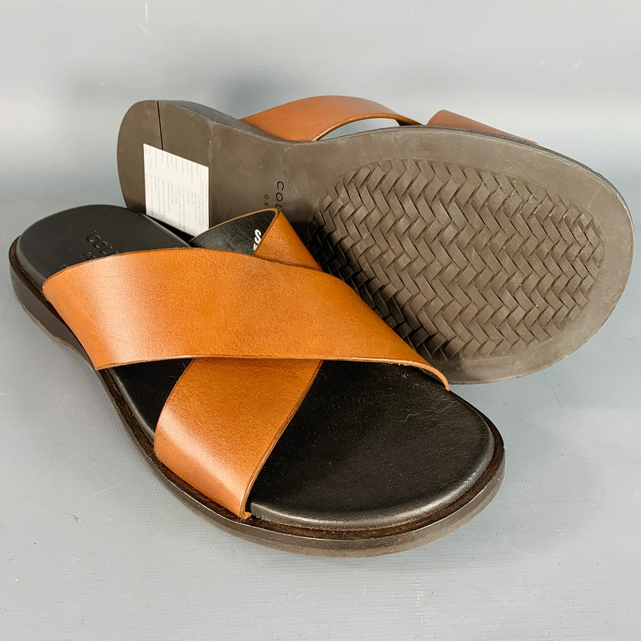 COLE HAAN Size 9 Brown Cognac Calf Leather Criss Cross Slip On Sandals - Image 5