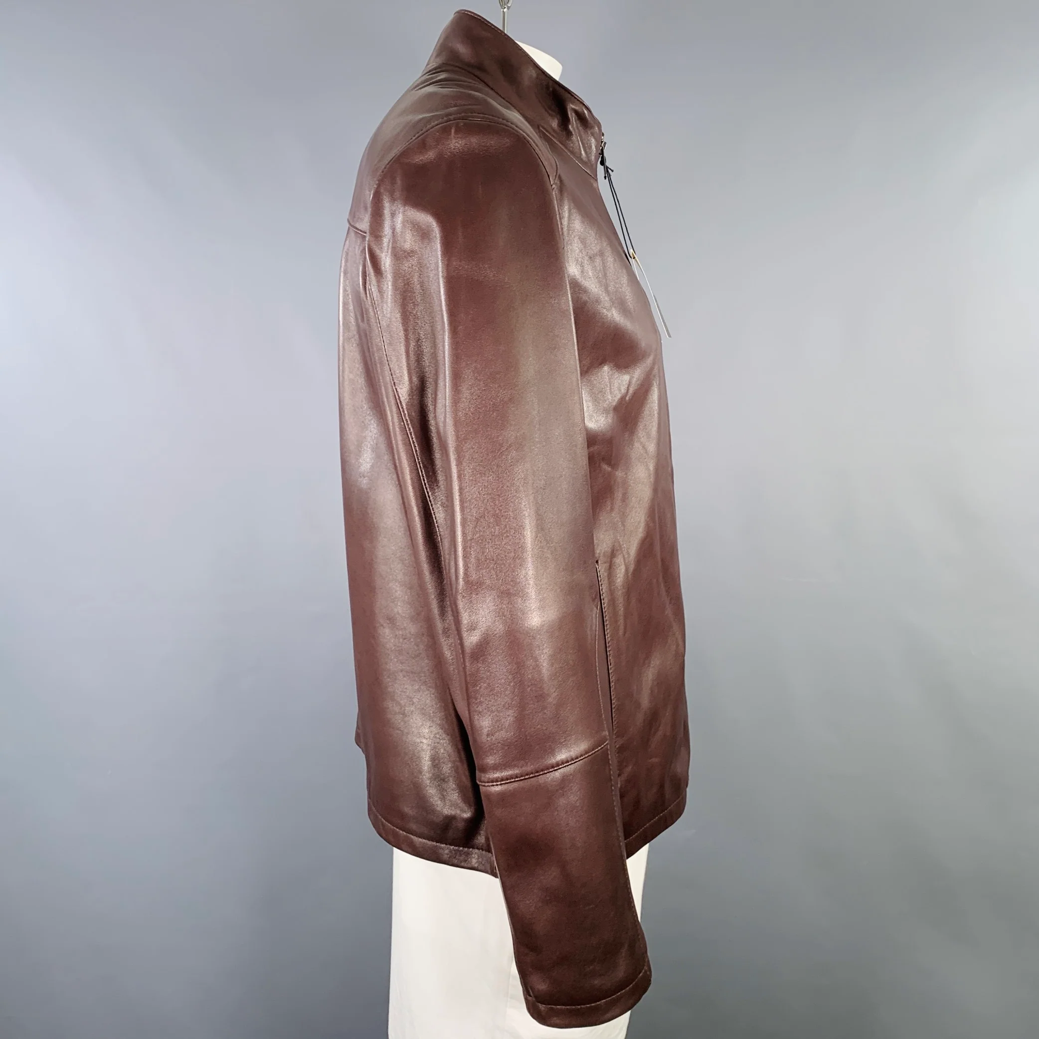 COLE HAAN Size XL Brown Lambskin Leather Zip Up Jacket - Image 2