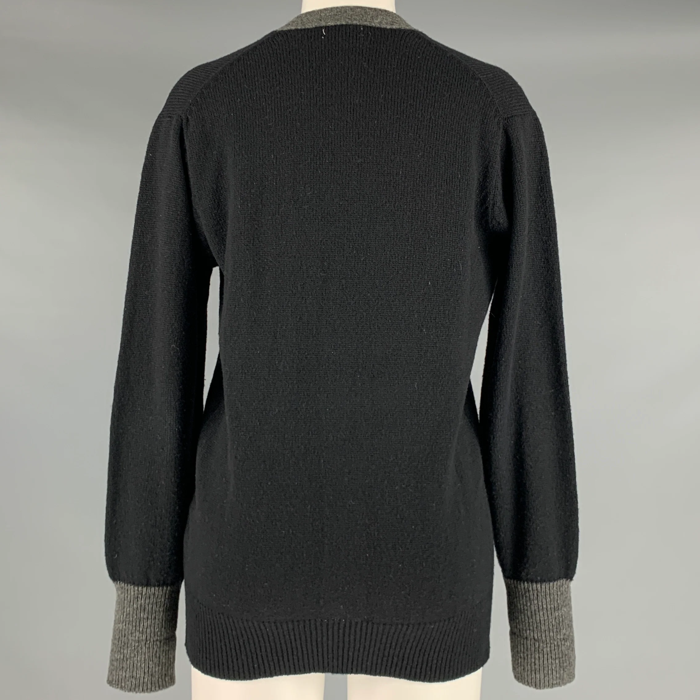 COMME des GARCONS 1980s Size S Black Grey Wool Knit Buttoned Cardigan - Image 3