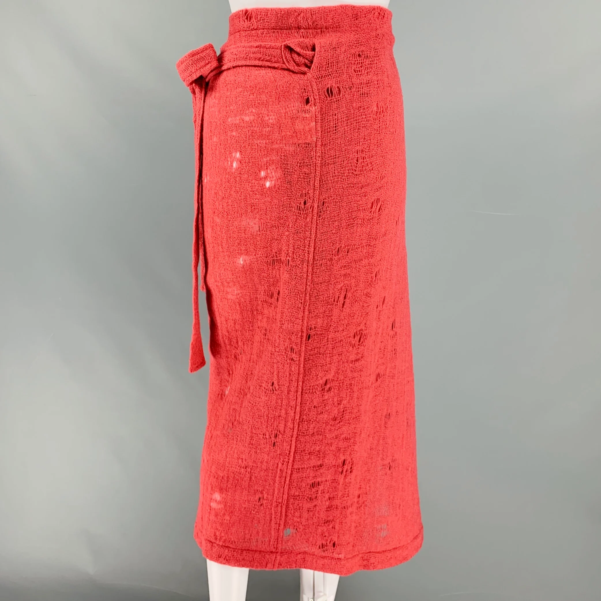 COMME des GARCONS 1980s Size S Rust Wool Woven Midi Wrap Skirt - Image 3