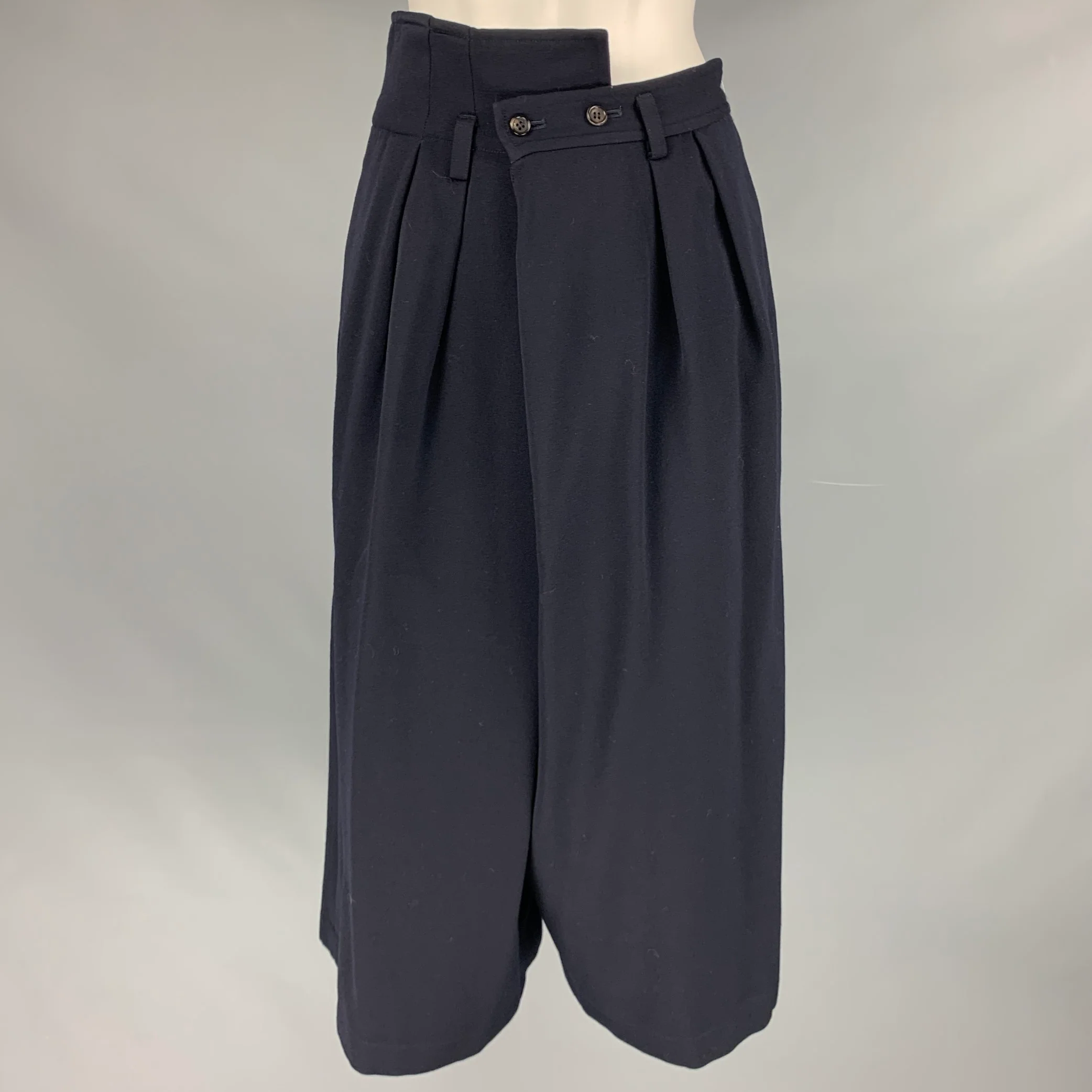 COMME des GARCONS 1988 Size M Navy Wool Drop Crotch Wide Leg Dress Pants