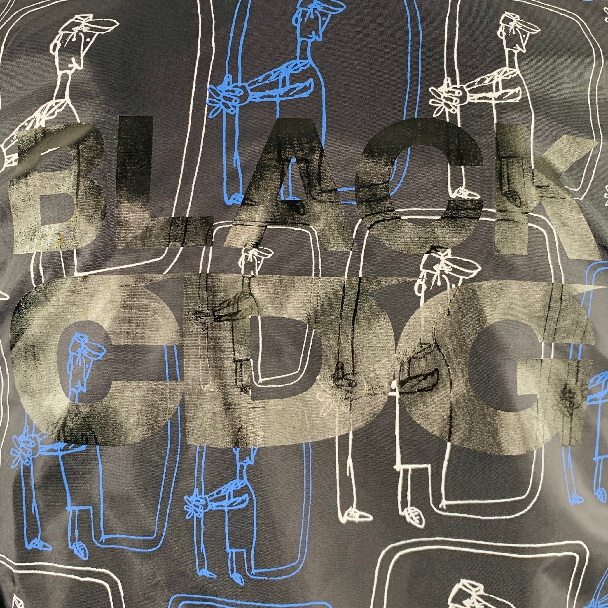 COMME des GARCONS 2014 Size XS Black White Blue Cartoon Nylon Jacket - Image 5