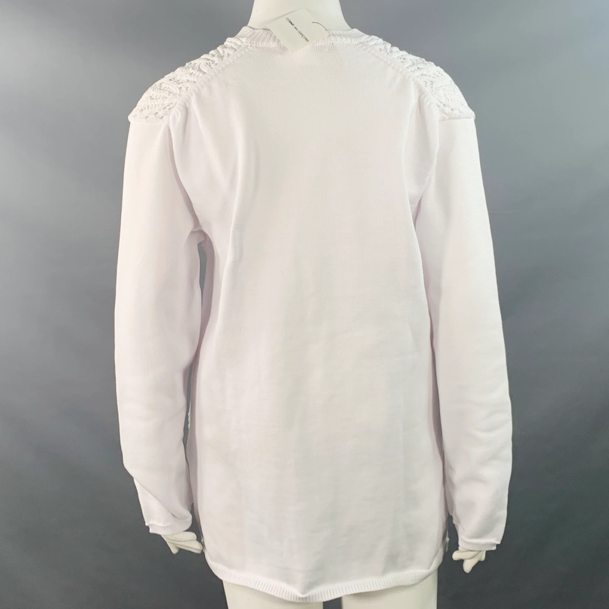 COMME des GARCONS 2022 Size L White Cable Knit Polyester Crew Neck Sweater - Image 4