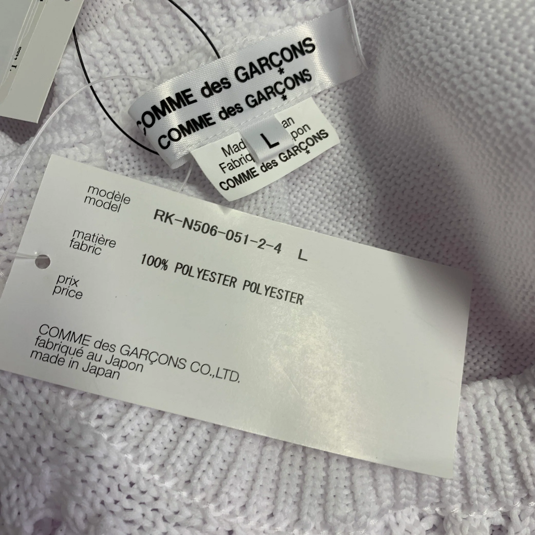 COMME des GARCONS 2022 Size L White Cable Knit Polyester Crew Neck Sweater - Image 5