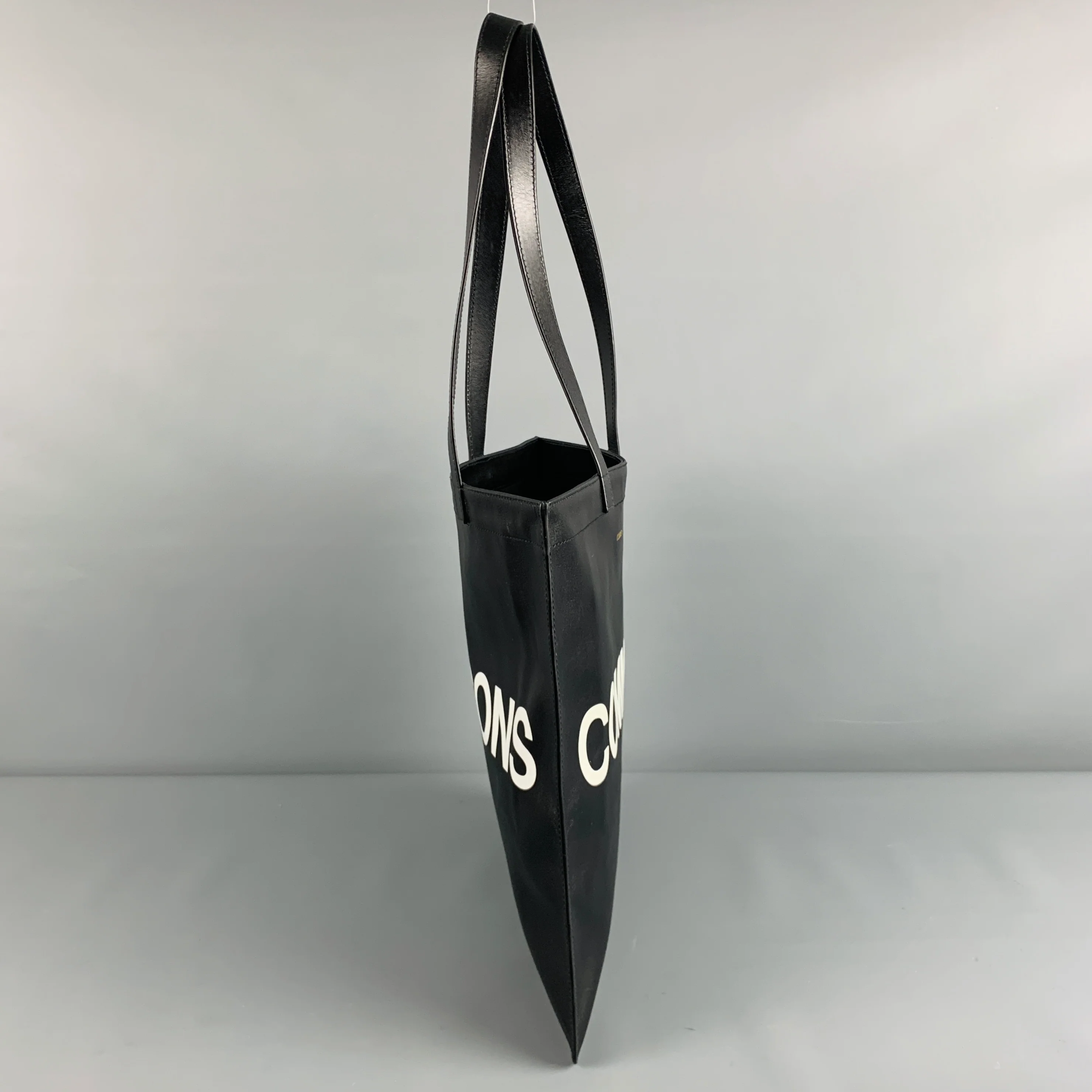 COMME des GARCONS Black White Logo Cowhide Leather Tote Bag - Image 2