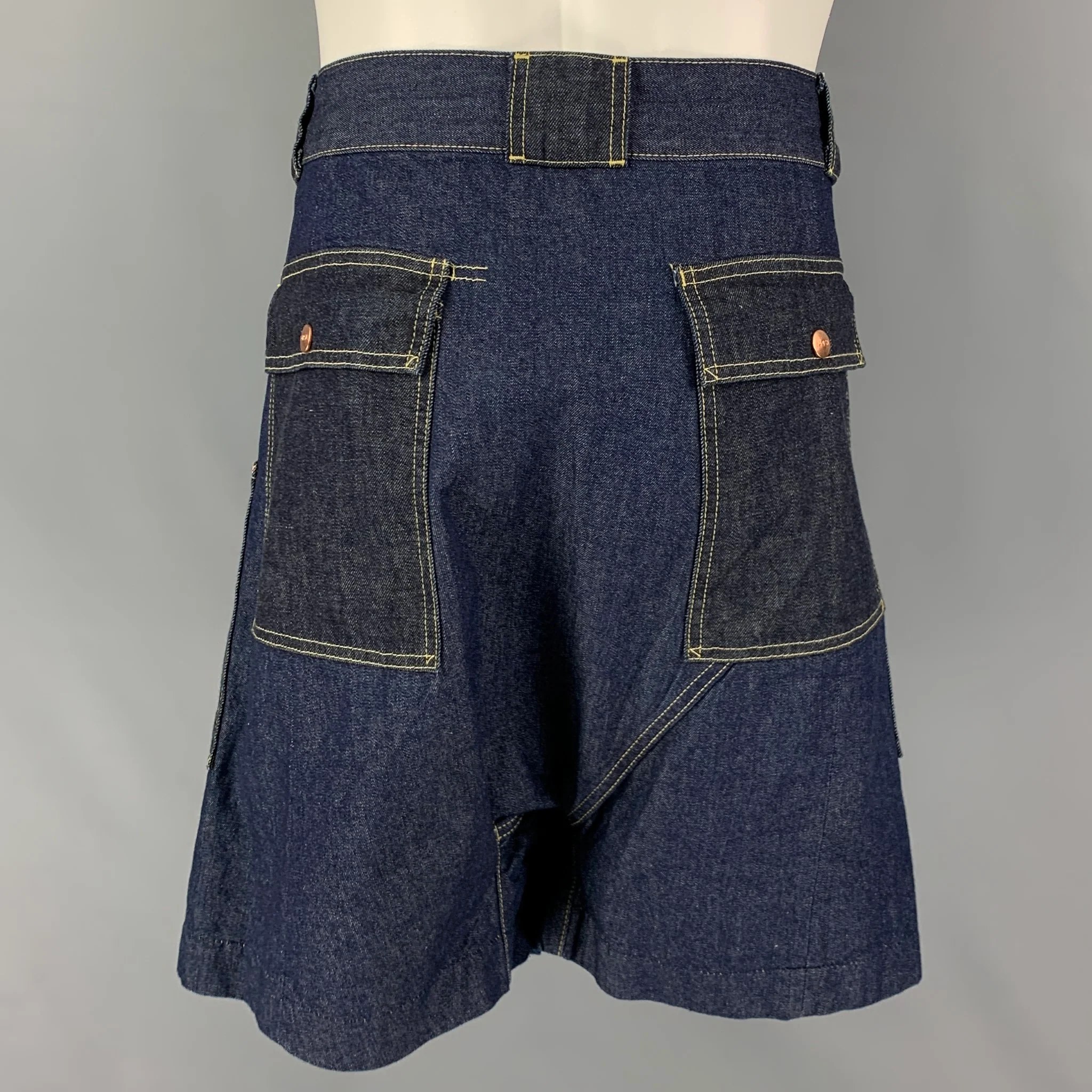 COMME des GARCONS GANRYU Size M Indigo Contrast Stitch Cotton Kilts & Skirts - Image 3