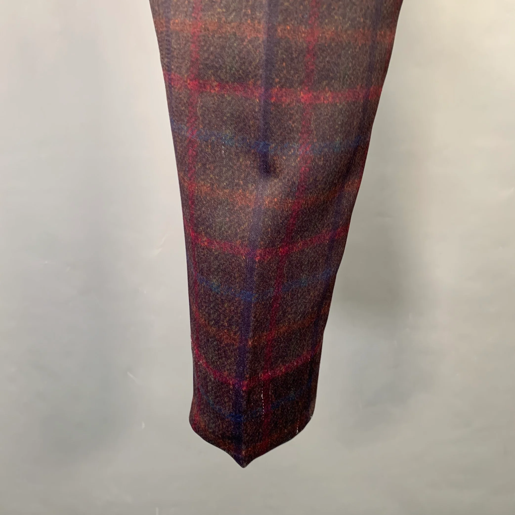 COMME des GARCONS HOMME DEUX Size M Brown Navy Red Plaid Polyester Tapered Dress Pants - Image 5