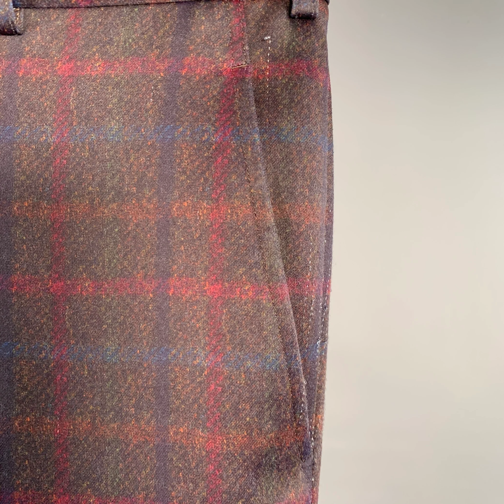 COMME des GARCONS HOMME DEUX Size M Brown Navy Red Plaid Polyester Tapered Dress Pants - Image 7