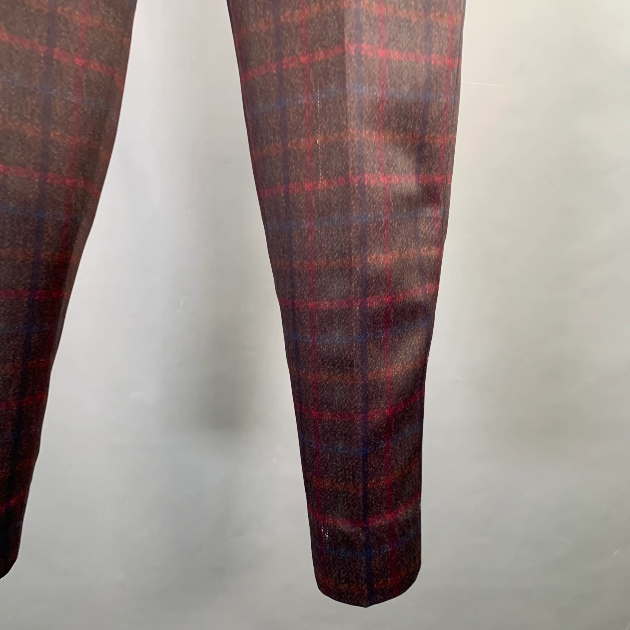 COMME des GARCONS HOMME DEUX Size M Brown Navy Red Plaid Polyester Tapered Dress Pants - Image 9
