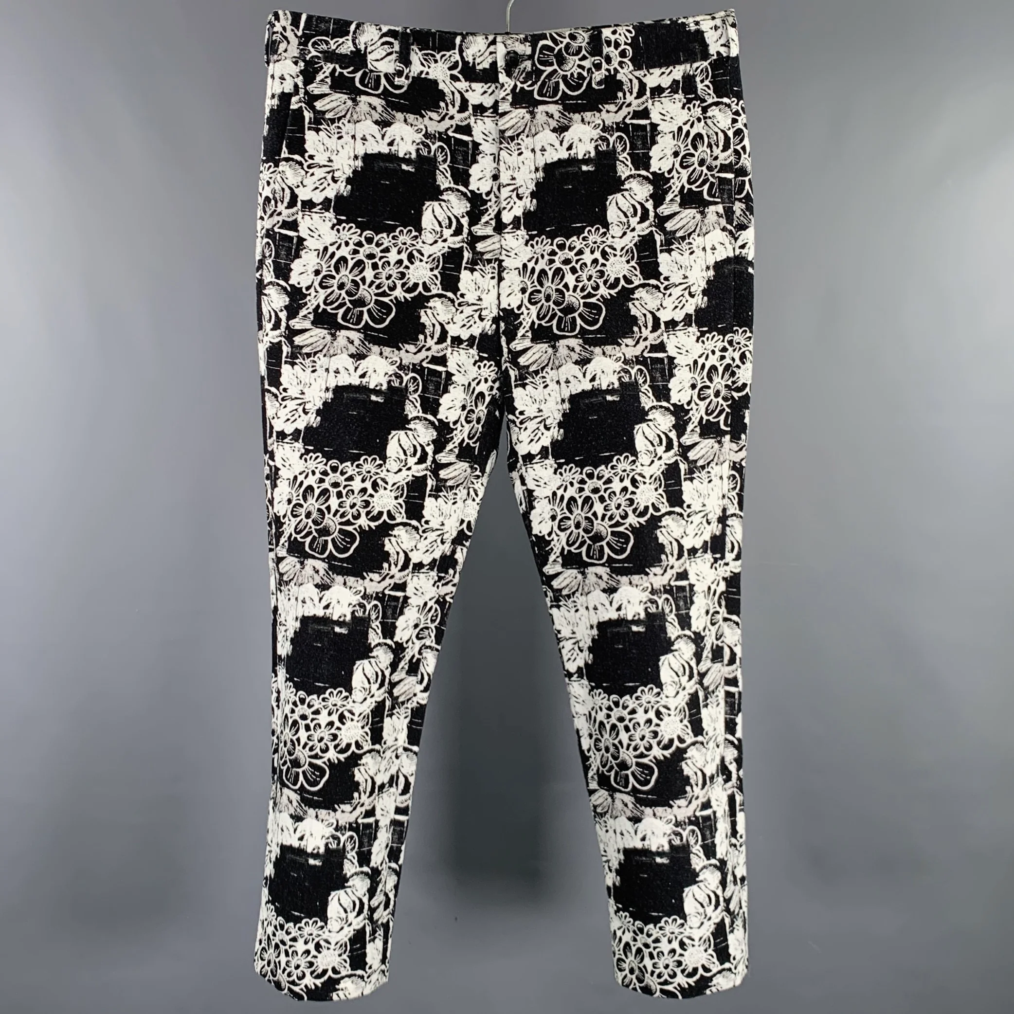 COMME des GARCONS HOMME PLUS 2021 Size M Black White Floral Cotton Dress Pants