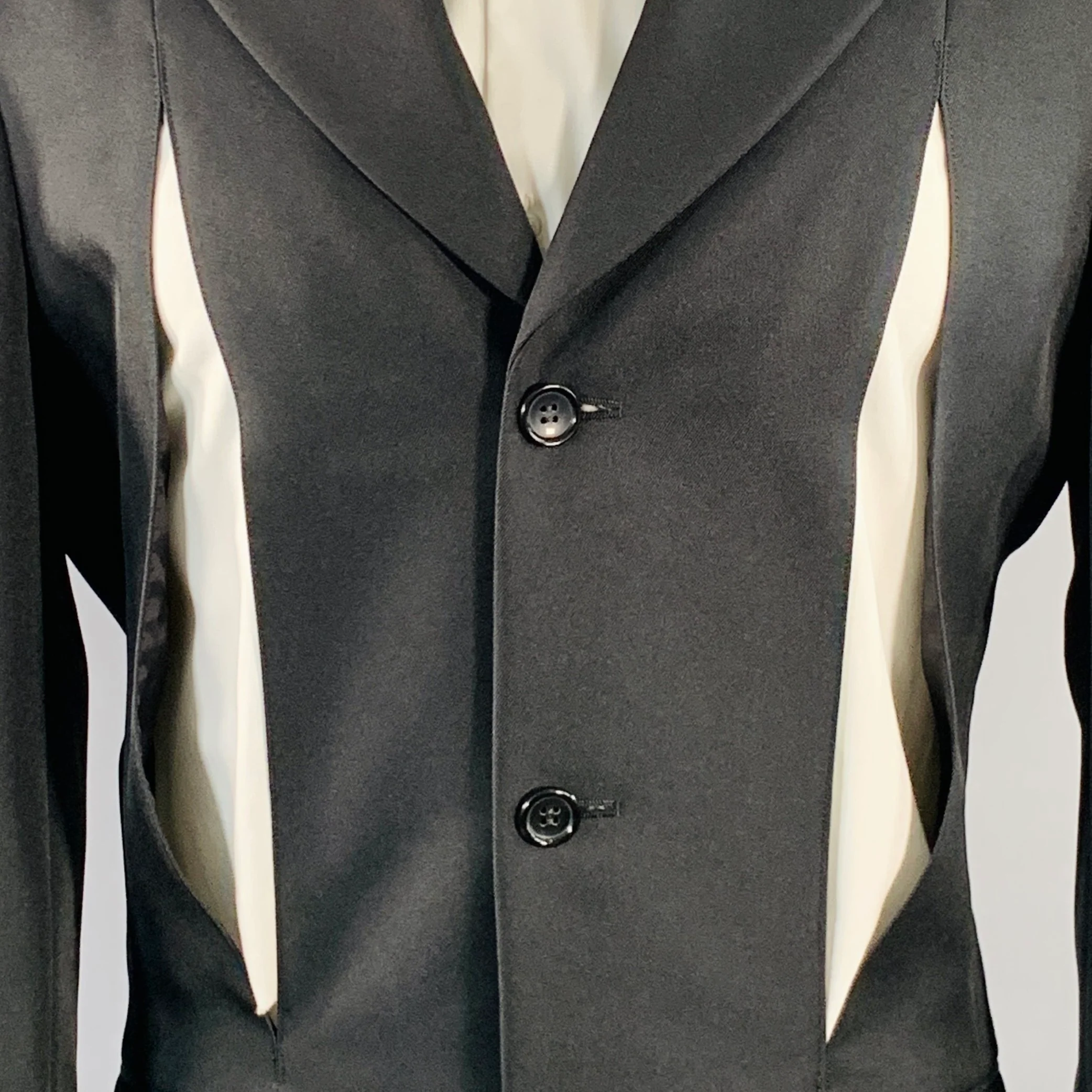 COMME des GARCONS HOMME PLUS AD2024 Size M Black Twill Wool Cutout Sport Coat - Image 2