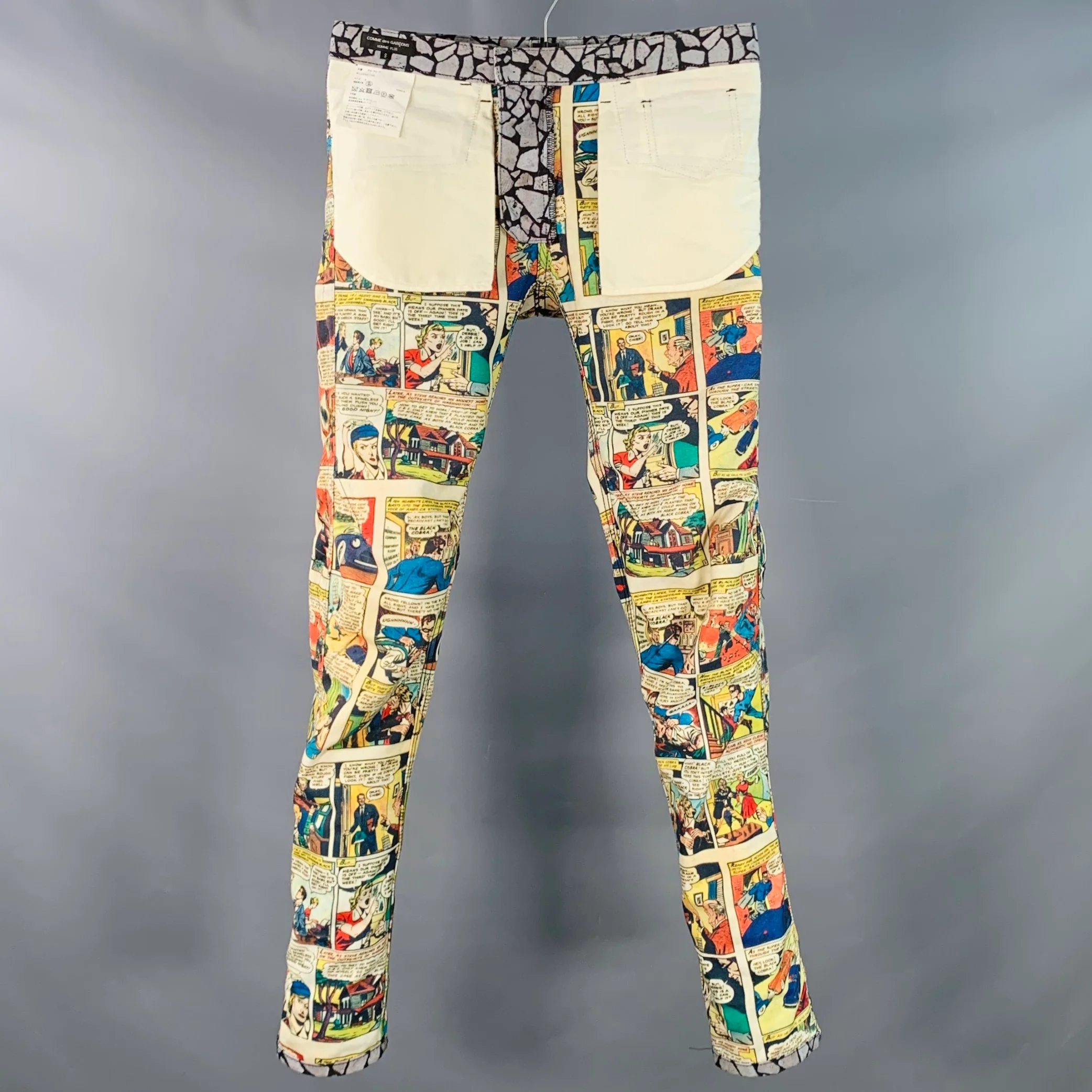 COMME des GARCONS HOMME PLUS Fall 2018 Size S Grey Multi Color Comic Denim Jeans - Image 7