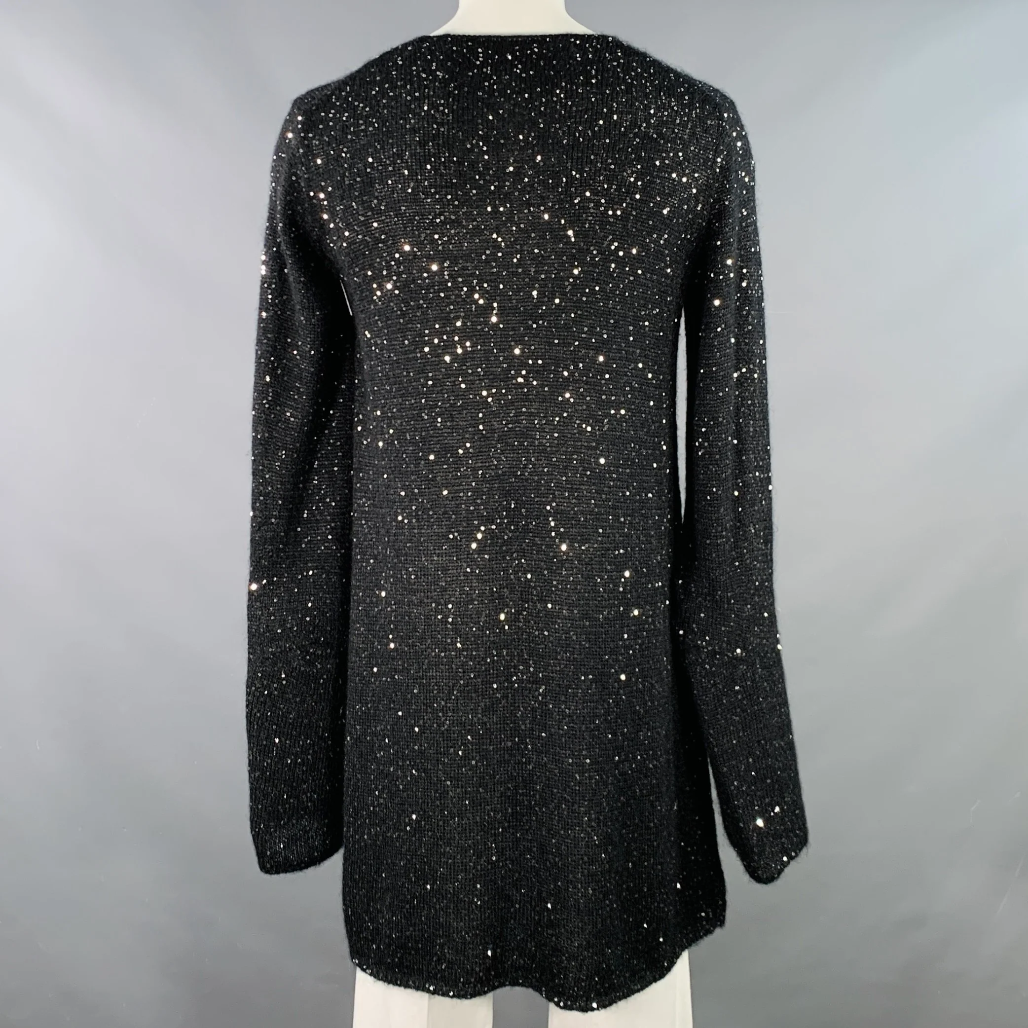 COMME des GARCONS HOMME PLUS FW19 Runway Size L Black Sequined Crew Neck Long Sweater - Image 5