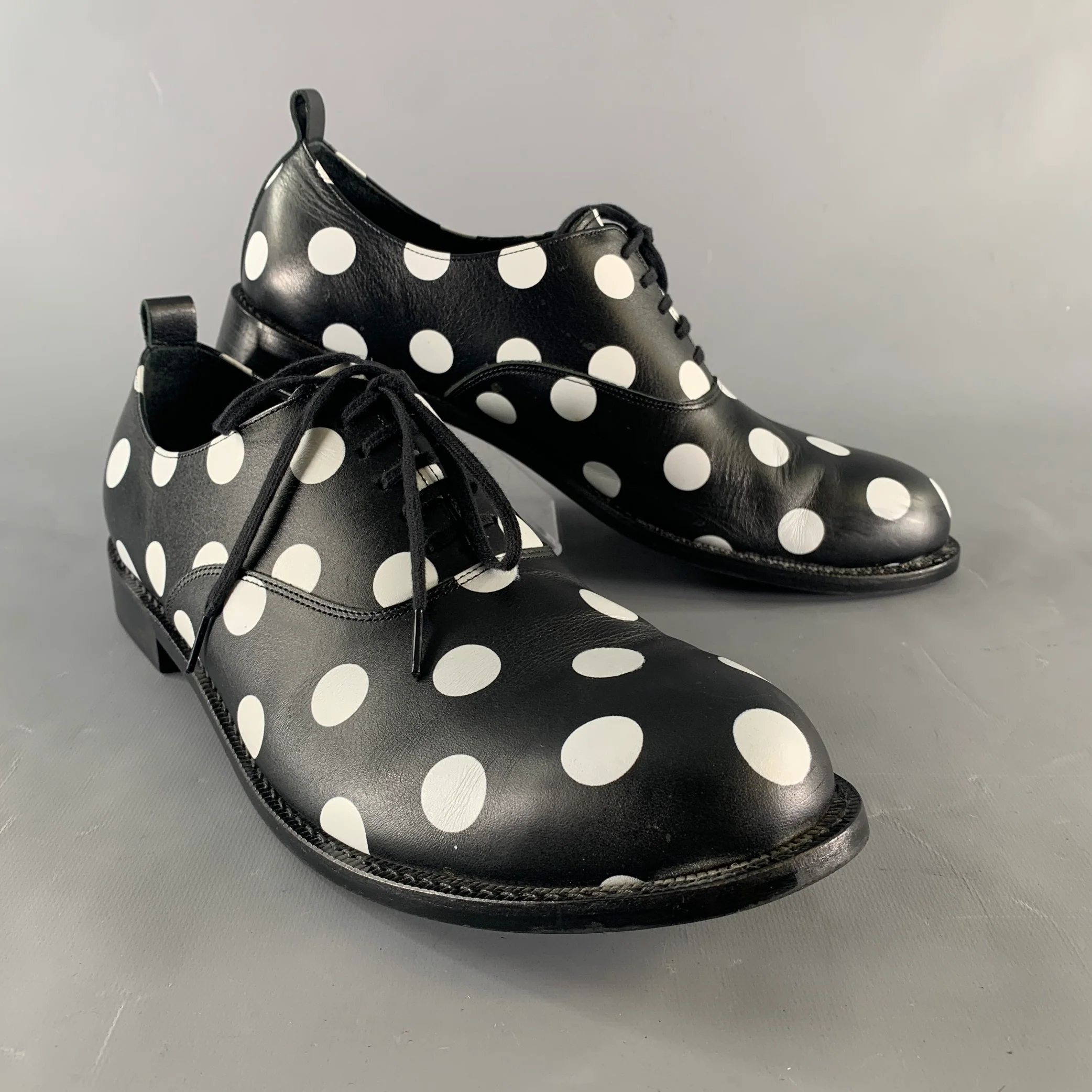 COMME des GARCONS HOMME PLUS Size 11 Black White Polka Dot Leather Lace Up Shoes