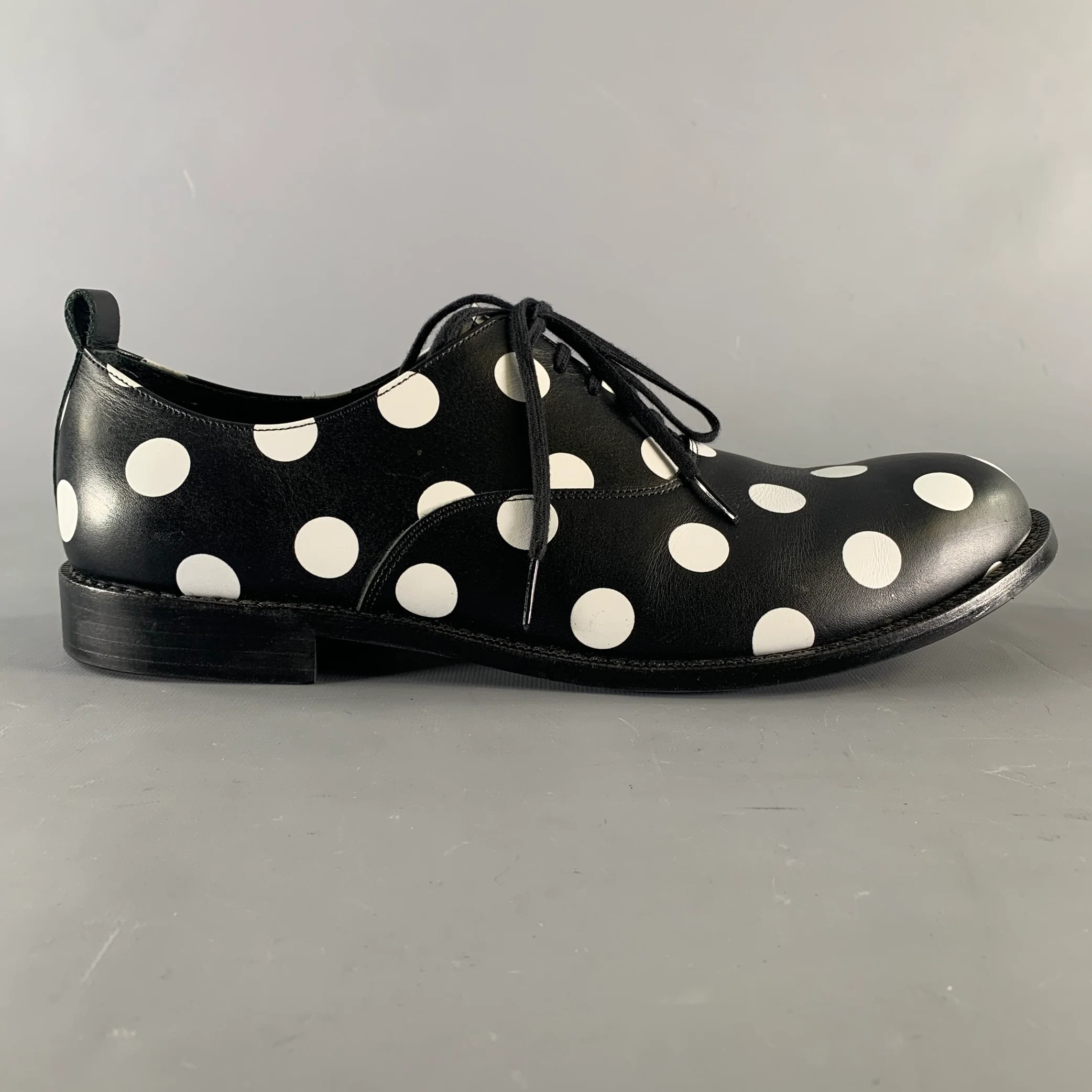 COMME des GARCONS HOMME PLUS Size 11 Black White Polka Dot Leather Lace Up Shoes - Image 2