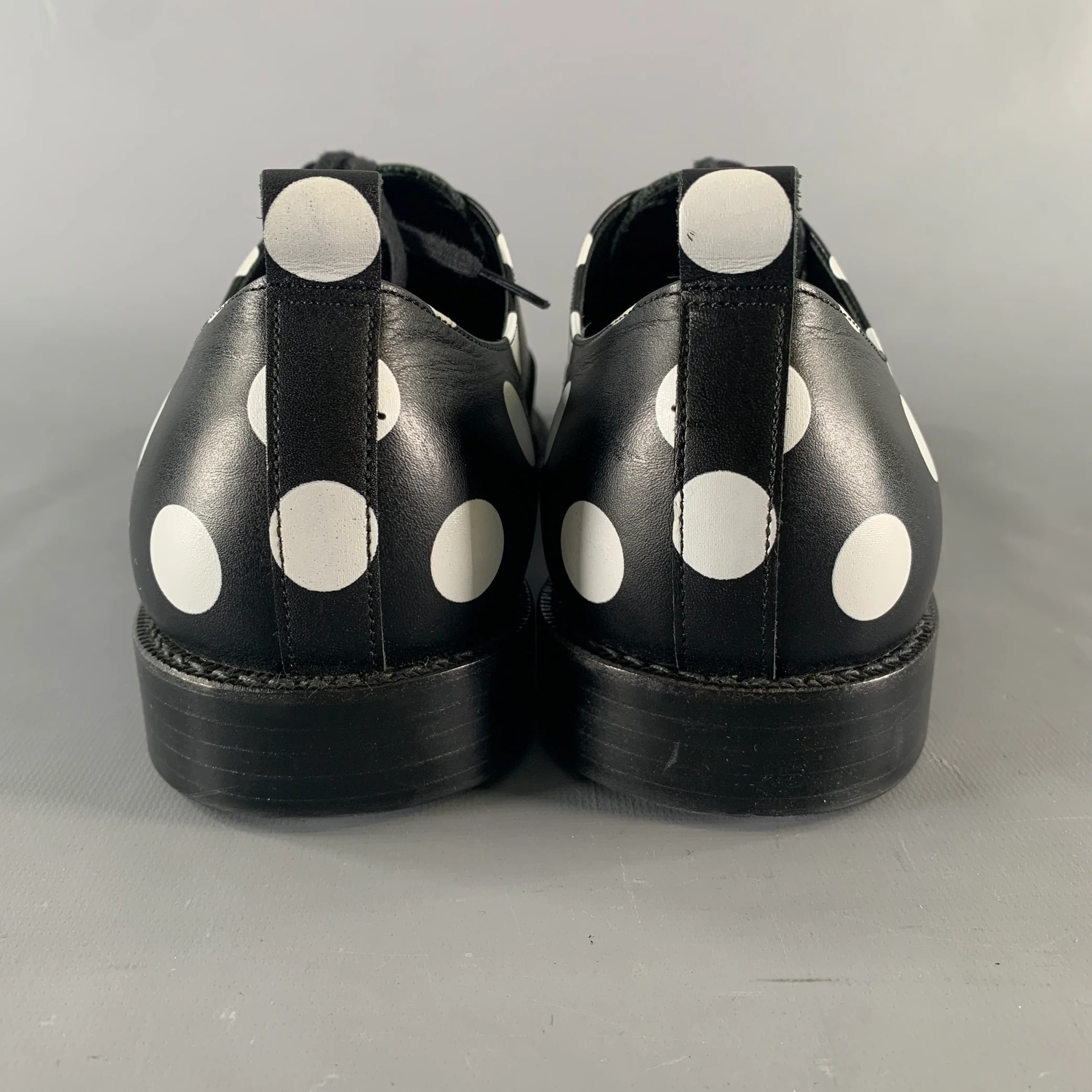 COMME des GARCONS HOMME PLUS Size 11 Black White Polka Dot Leather Lace Up Shoes - Image 3