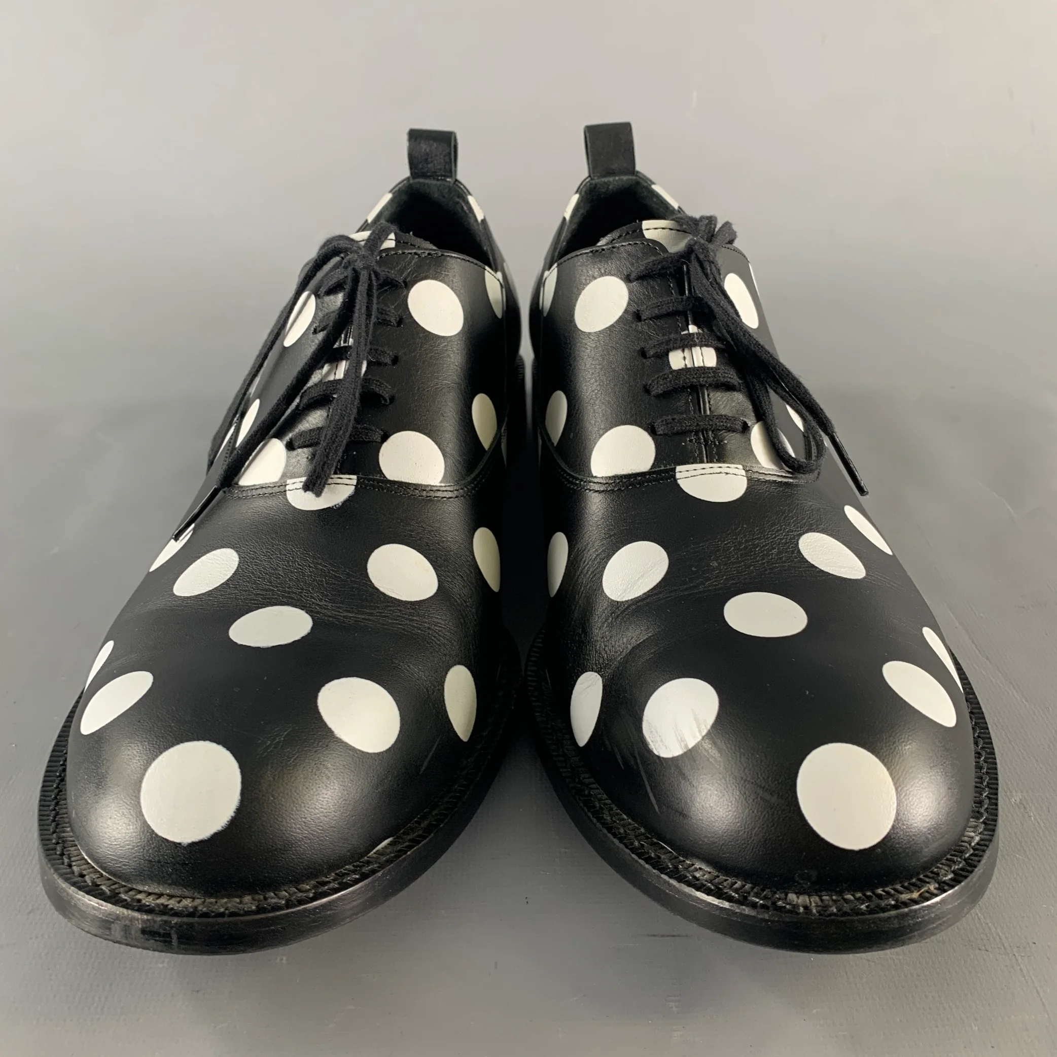 COMME des GARCONS HOMME PLUS Size 11 Black White Polka Dot Leather Lace Up Shoes - Image 4