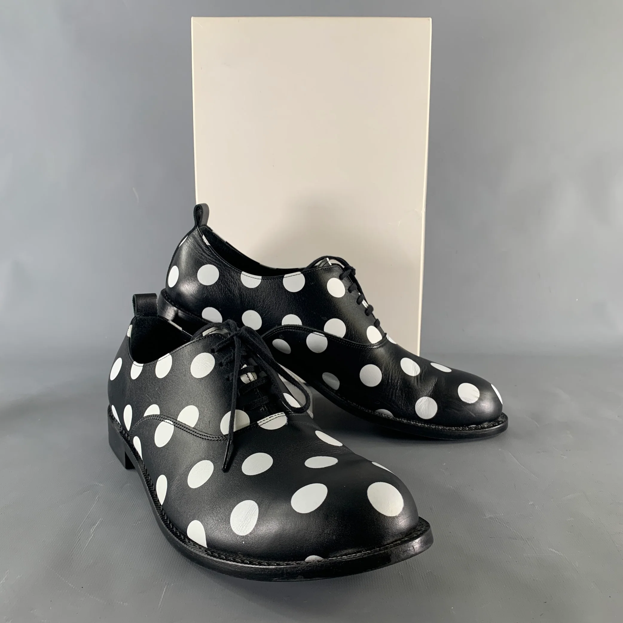 COMME des GARCONS HOMME PLUS Size 11 Black White Polka Dot Leather Lace Up Shoes - Image 9