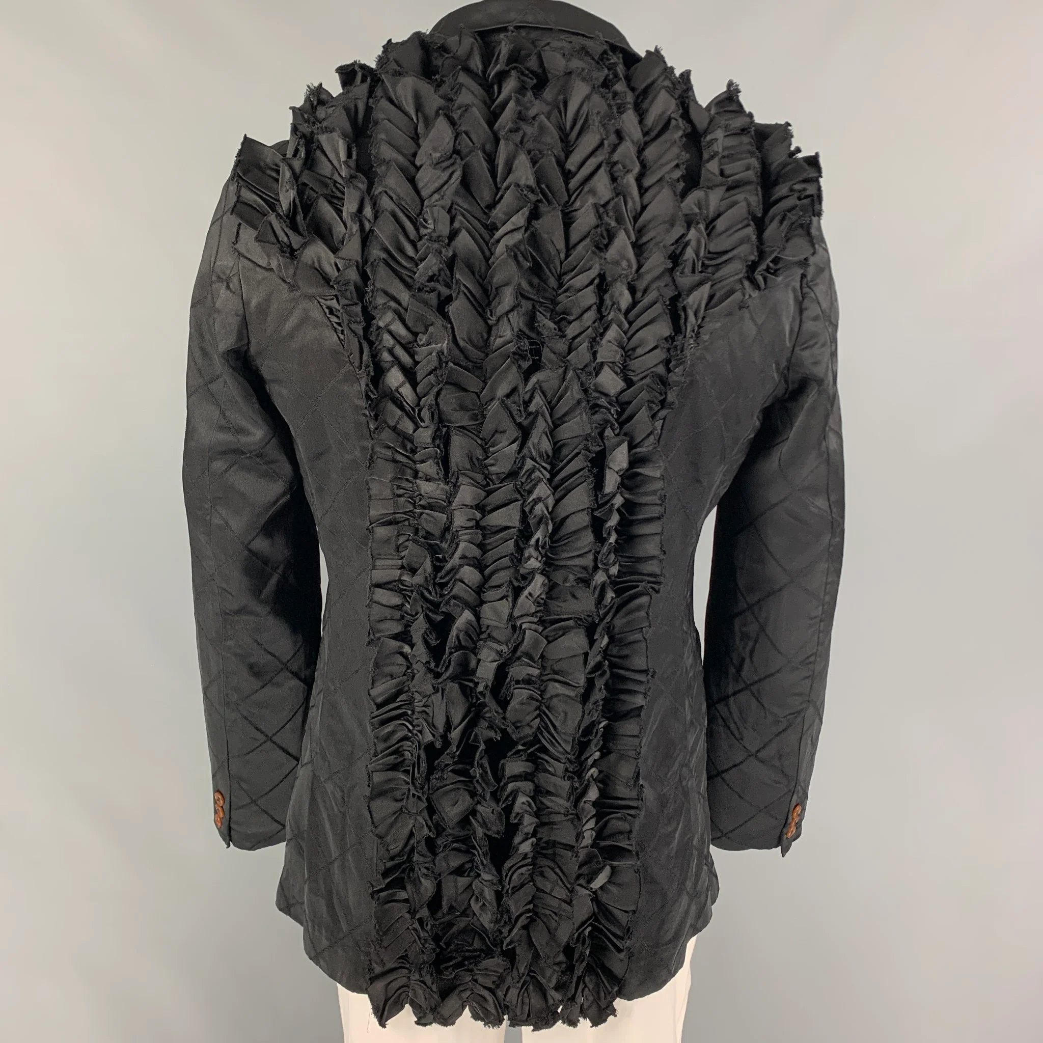 COMME des GARCONS HOMME PLUS Size L Black Quilted Polyester Ruffled Sport Coat - Image 3