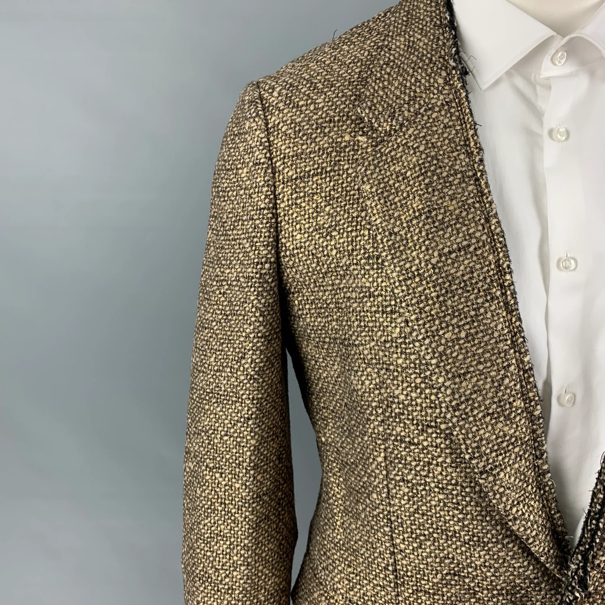 COMME des GARCONS HOMME PLUS Size L Gold Brown Woven Wool Nylon Sport Coat - Image 2