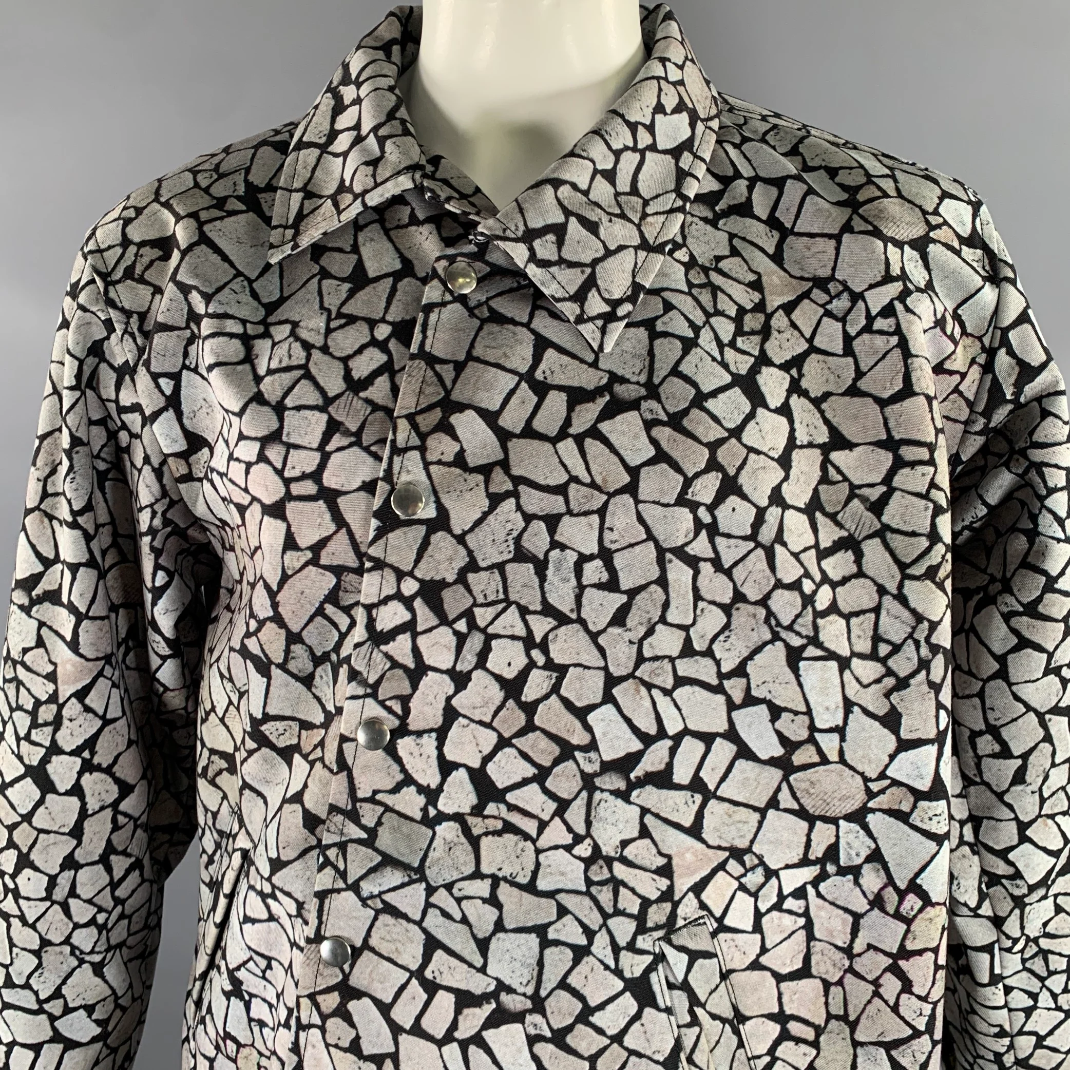 COMME des GARCONS HOMME PLUS Size L Grey Black Geometric Snaps Jacket - Image 2