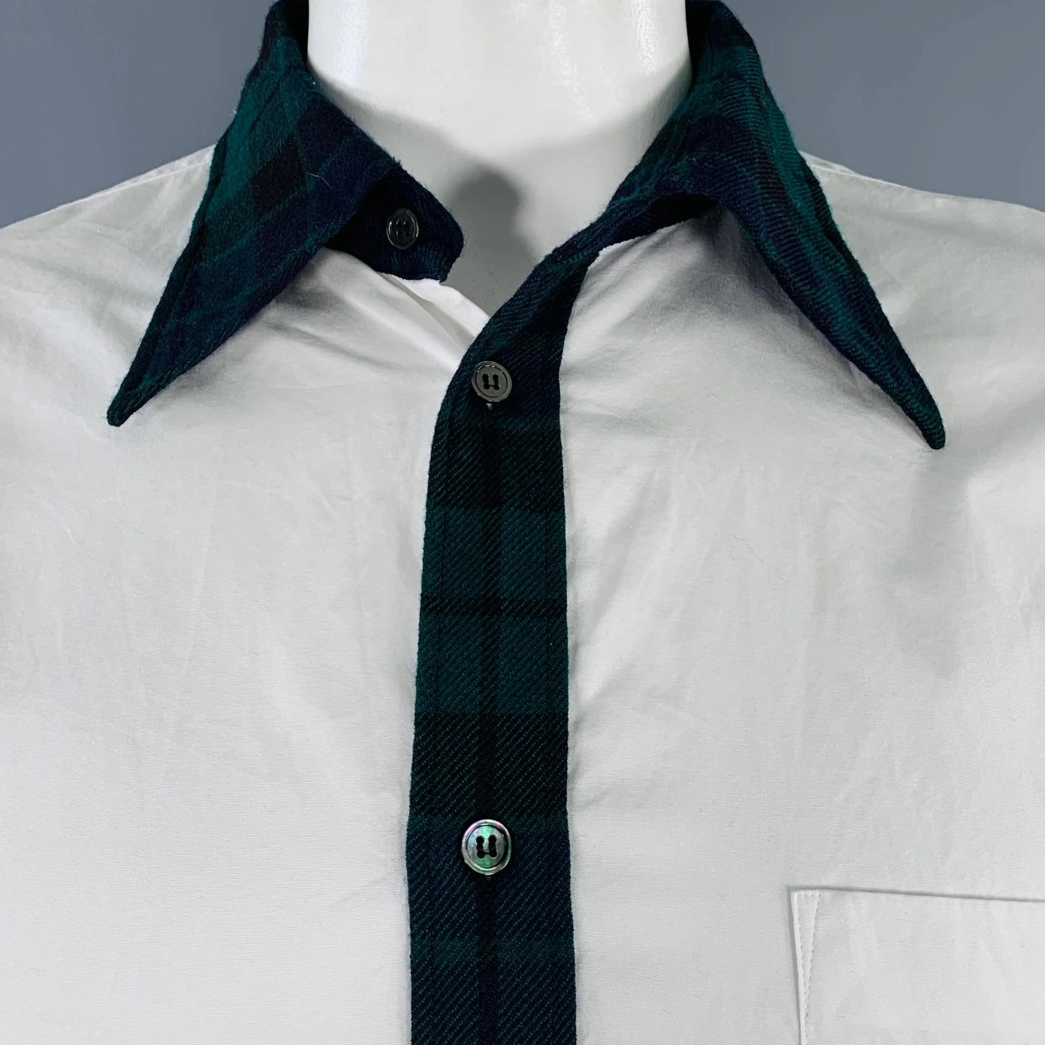 COMME des GARCONS HOMME PLUS Size L White Green Contrast Trim Long Sleeve Shirt - Image 2