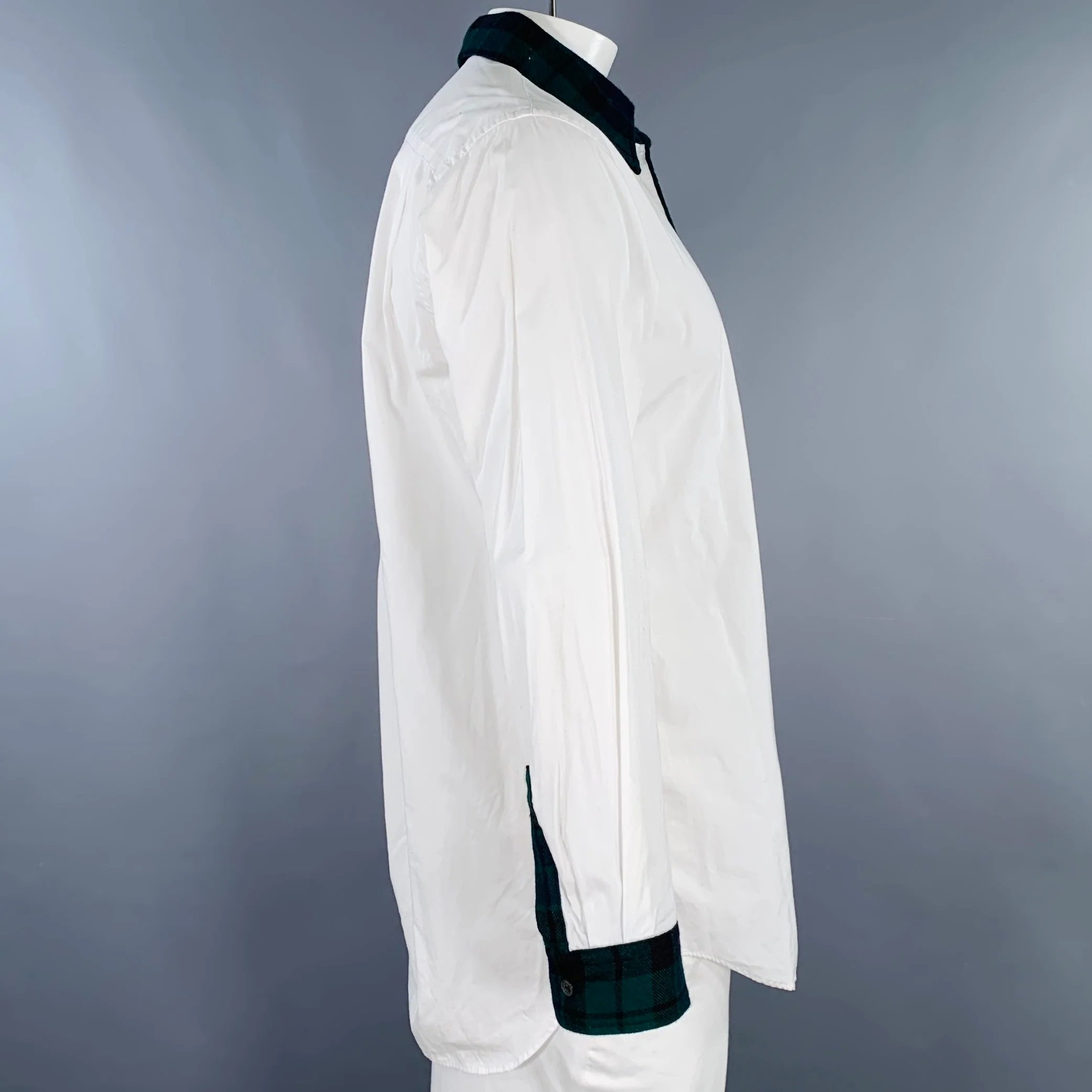 COMME des GARCONS HOMME PLUS Size L White Green Contrast Trim Long Sleeve Shirt - Image 3