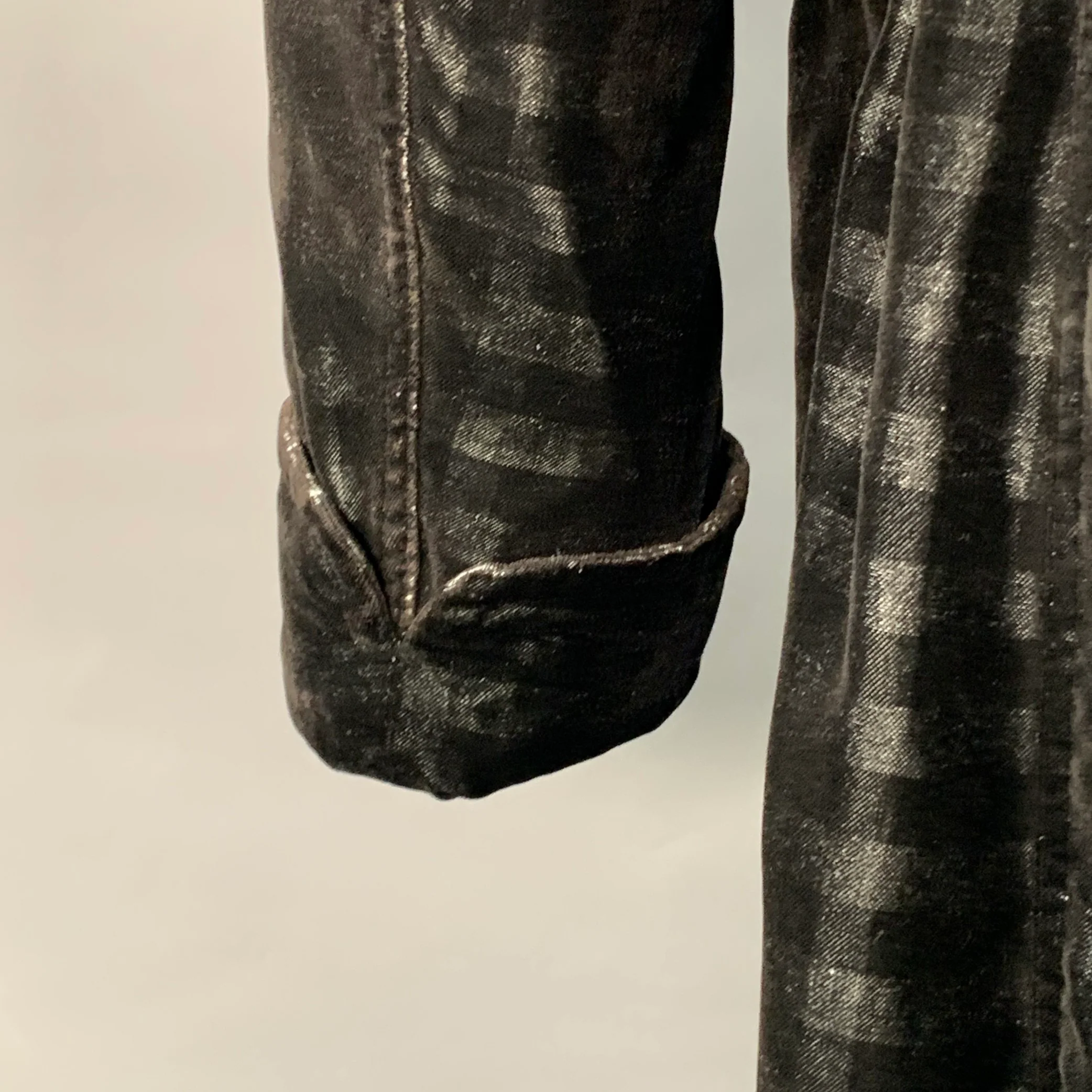 COMME des GARCONS HOMME PLUS Size S Black Black Checkered Polyester Shawl Lapel Robe - Image 5