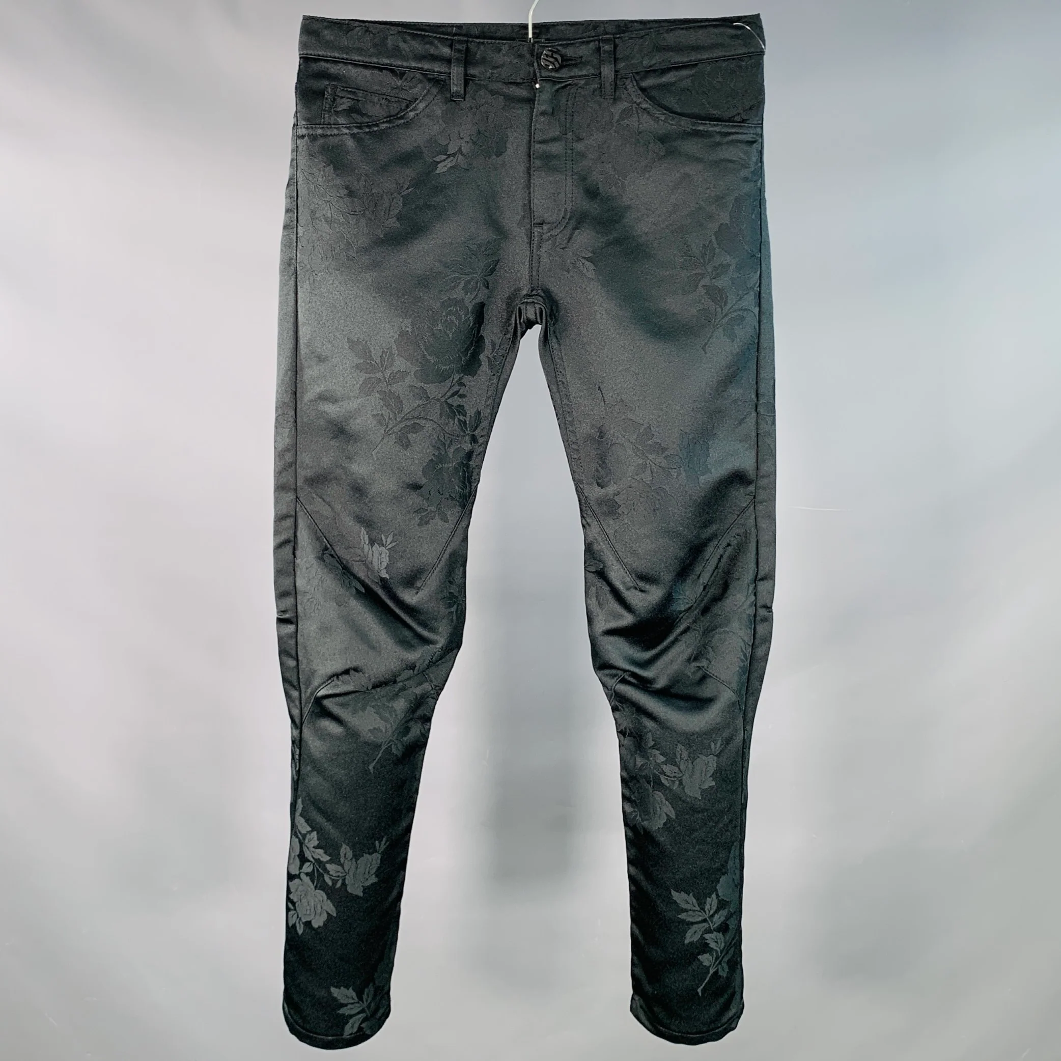 COMME des GARCONS HOMME PLUS Size S Black Floral Jacquard Satin Tapered Casual Pants