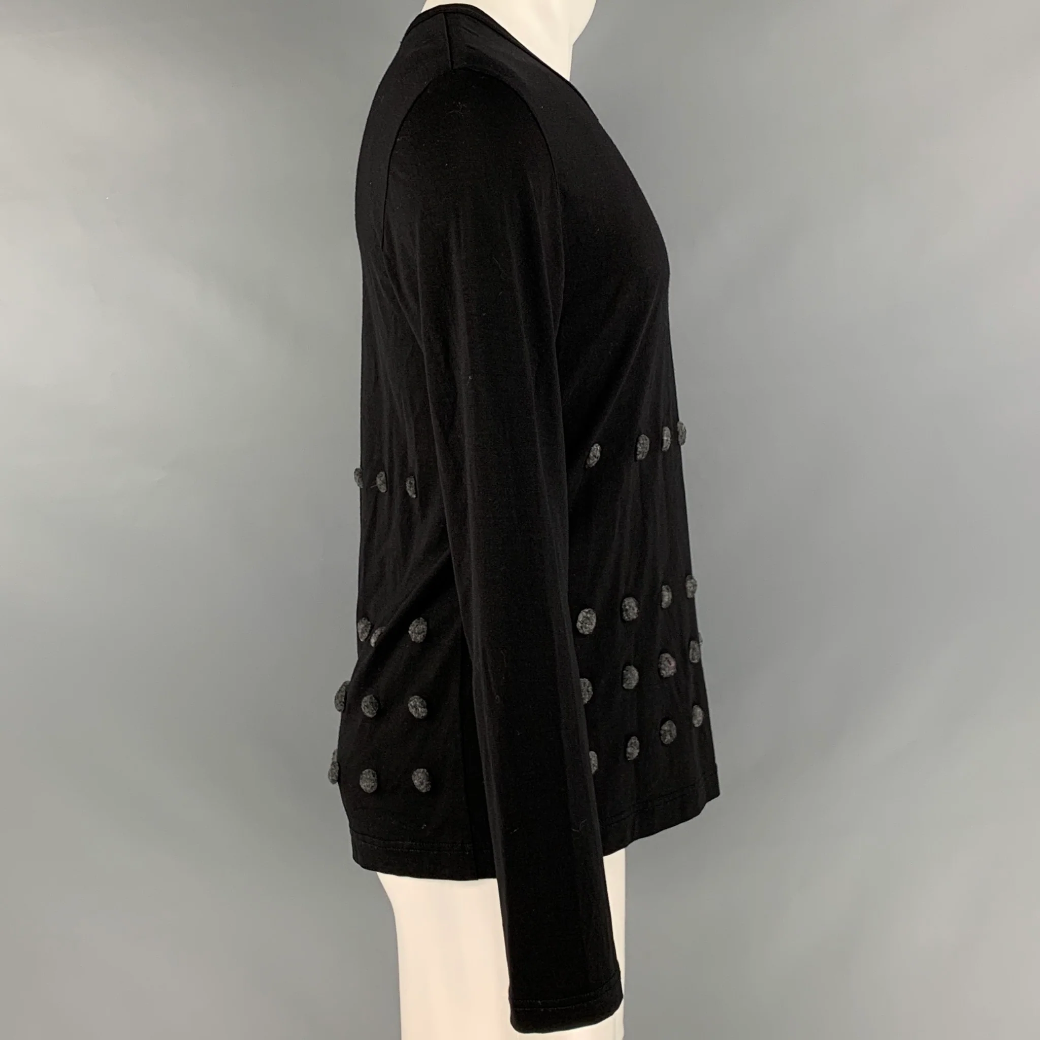 COMME des GARCONS HOMME PLUS Size S Black Grey Applique Jersey Pullover - Image 2