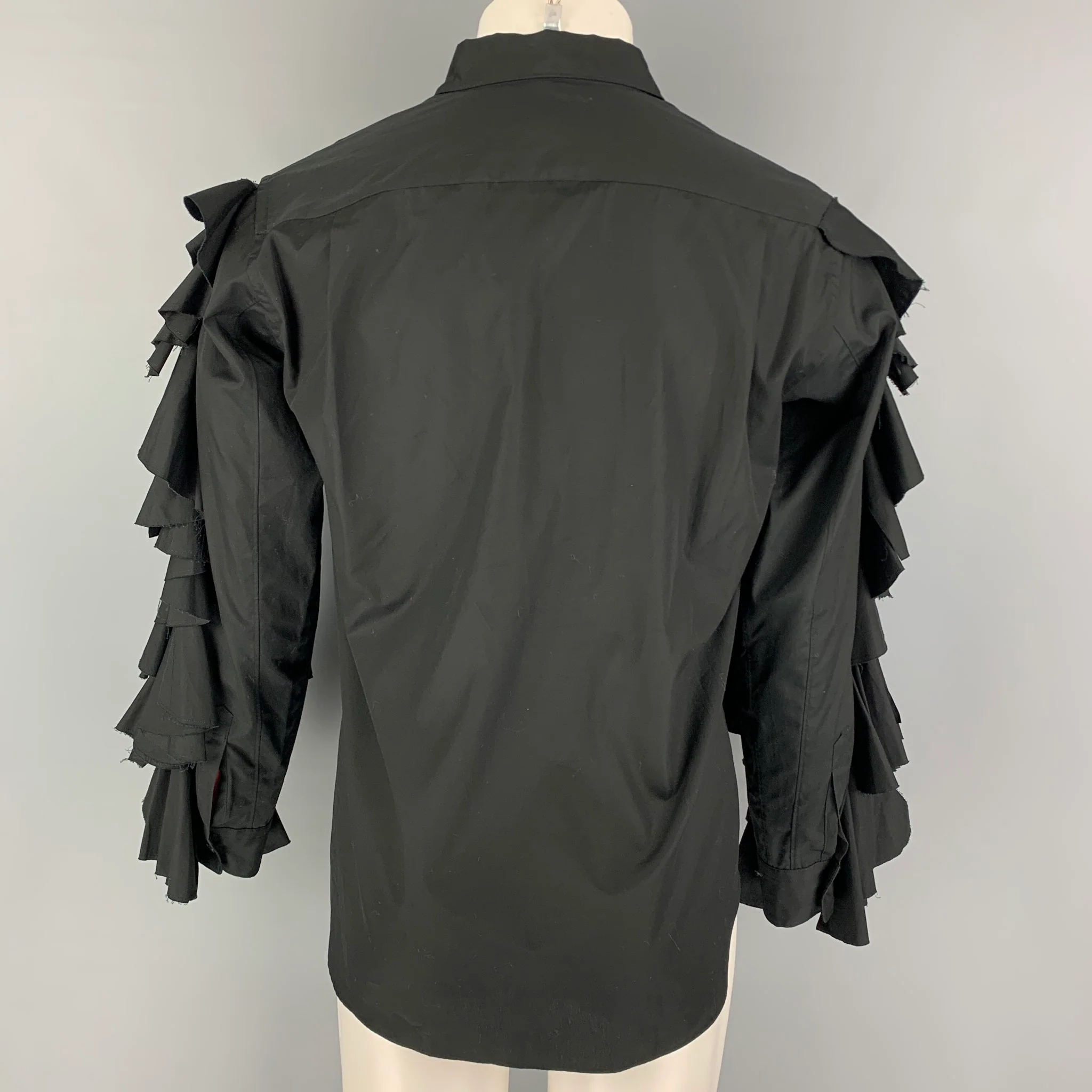 COMME des GARCONS HOMME PLUS Size S Black Ruffled Cotton Long Sleeve Shirt - Image 3