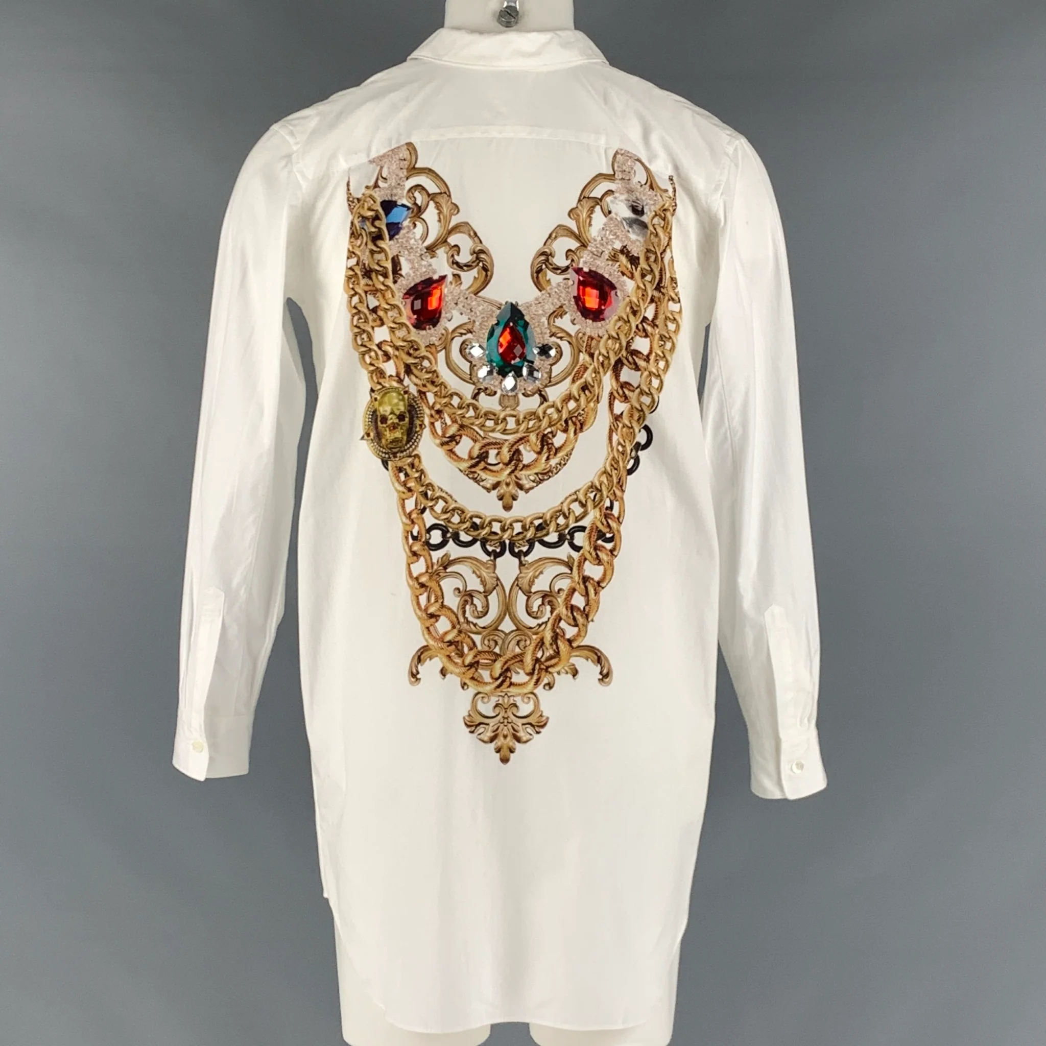 COMME des GARCONS HOMME PLUS Size S White Gold Embellishment Long Sleeve Shirt - Image 4