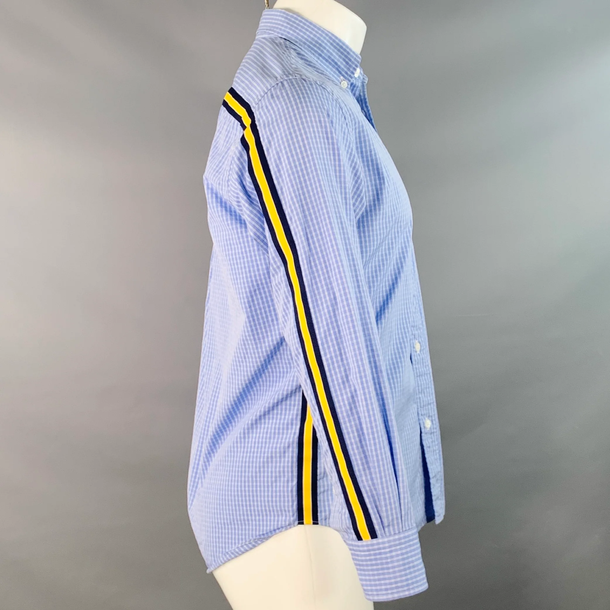 COMME des GARCONS HOMME Size XS Blue White Plaid Cotton Long Sleeve Shirt - Image 3