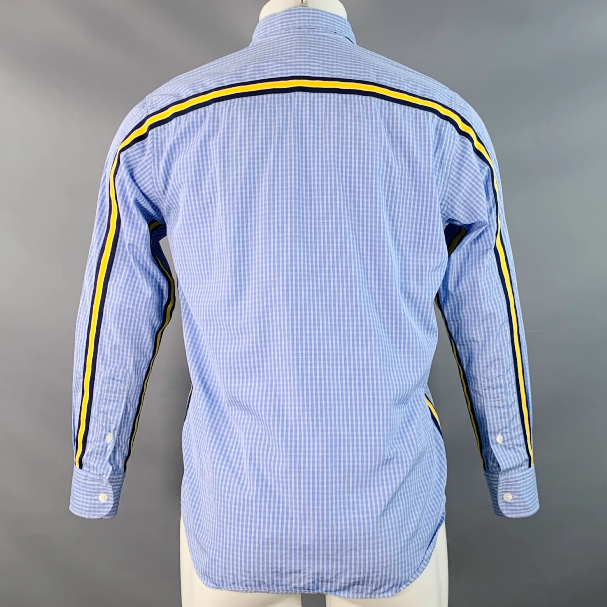 COMME des GARCONS HOMME Size XS Blue White Plaid Cotton Long Sleeve Shirt - Image 4
