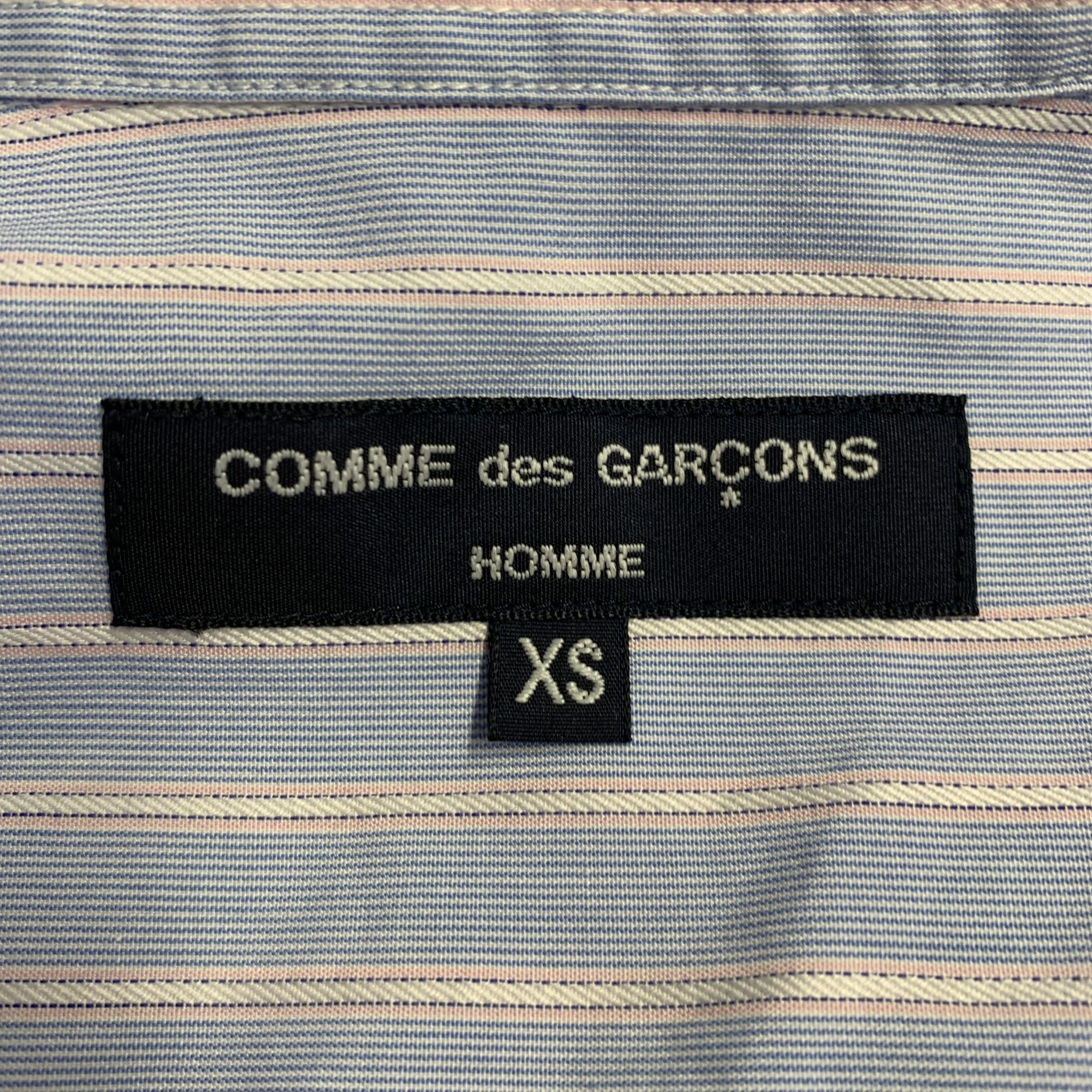 COMME des GARCONS HOMME Size XS Blue White Stripe Contrast Trim Cotton Long Sleeve Shirt - Image 7