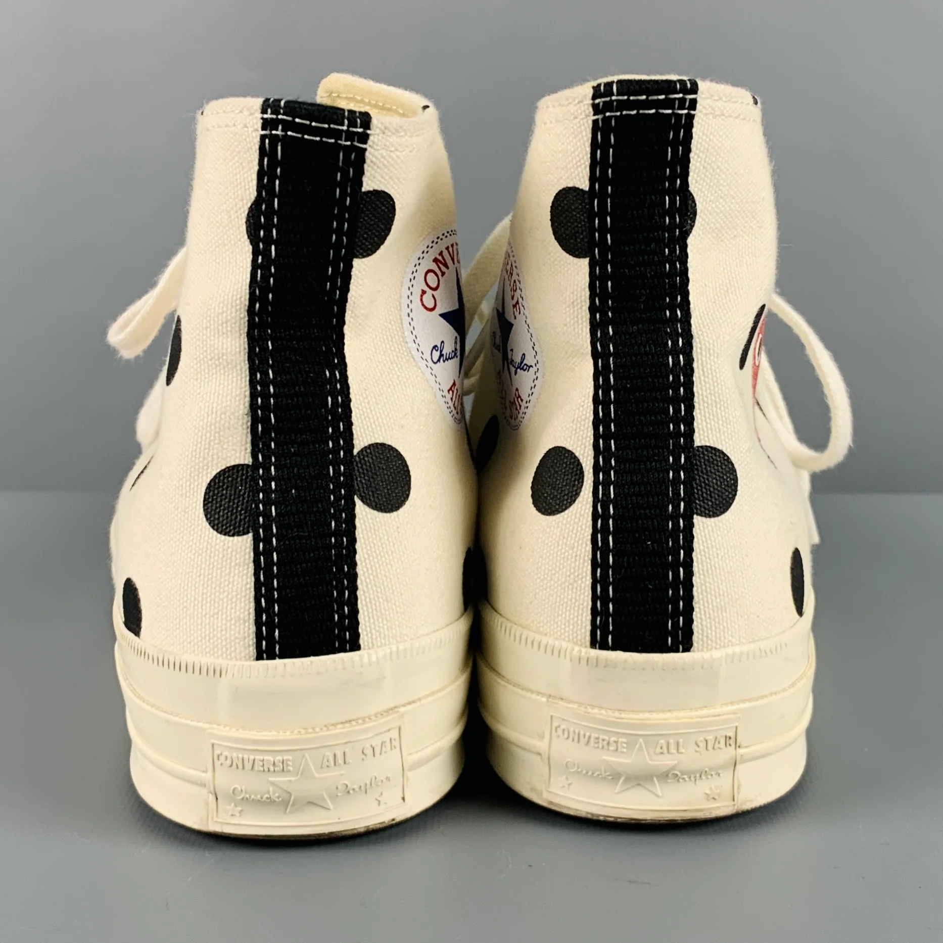 COMME des GARCONS PLAY Size 8.5 White Black Polka Dot Canvas High Top Sneakers - Image 4