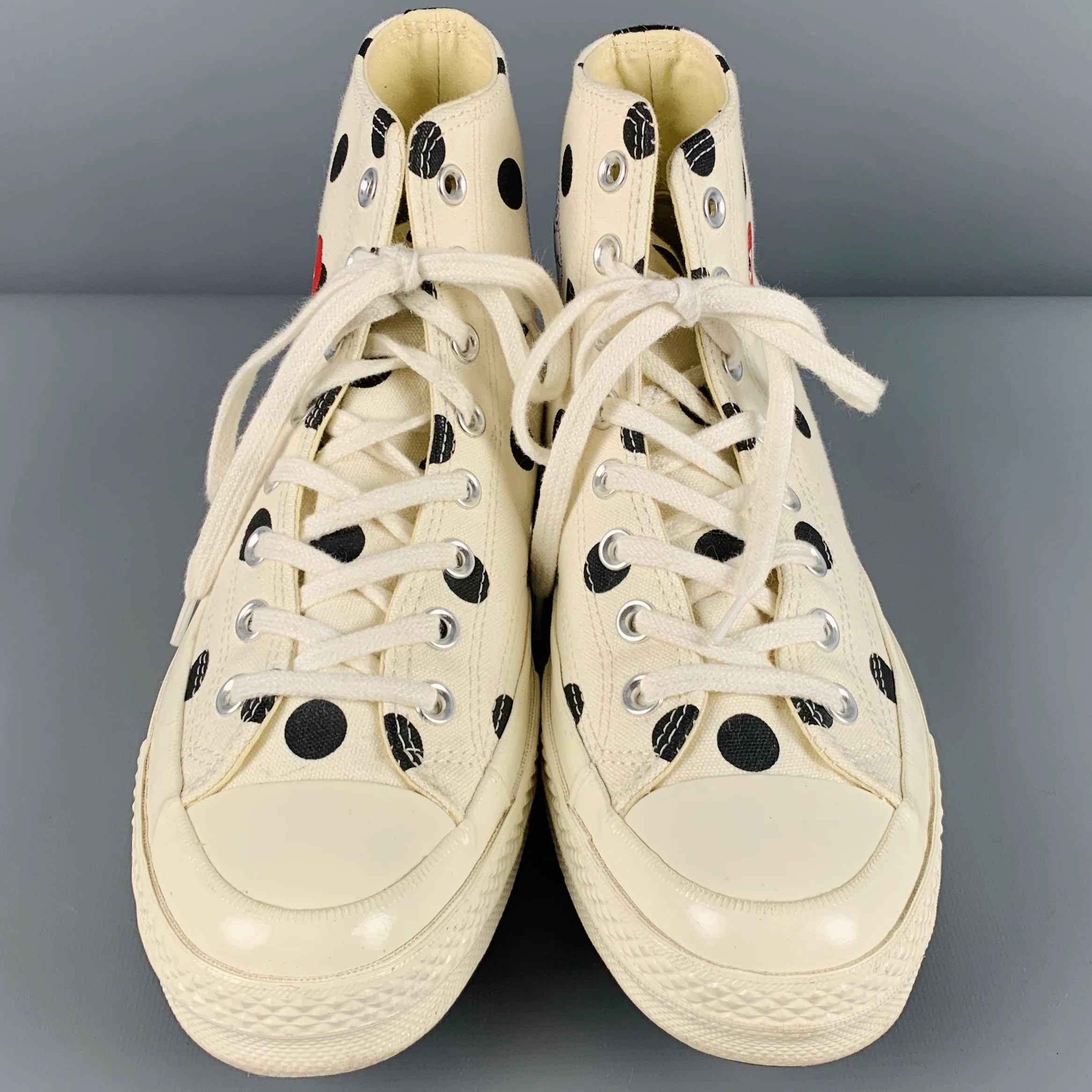 COMME des GARCONS PLAY Size 8.5 White Black Polka Dot Canvas High Top Sneakers - Image 5
