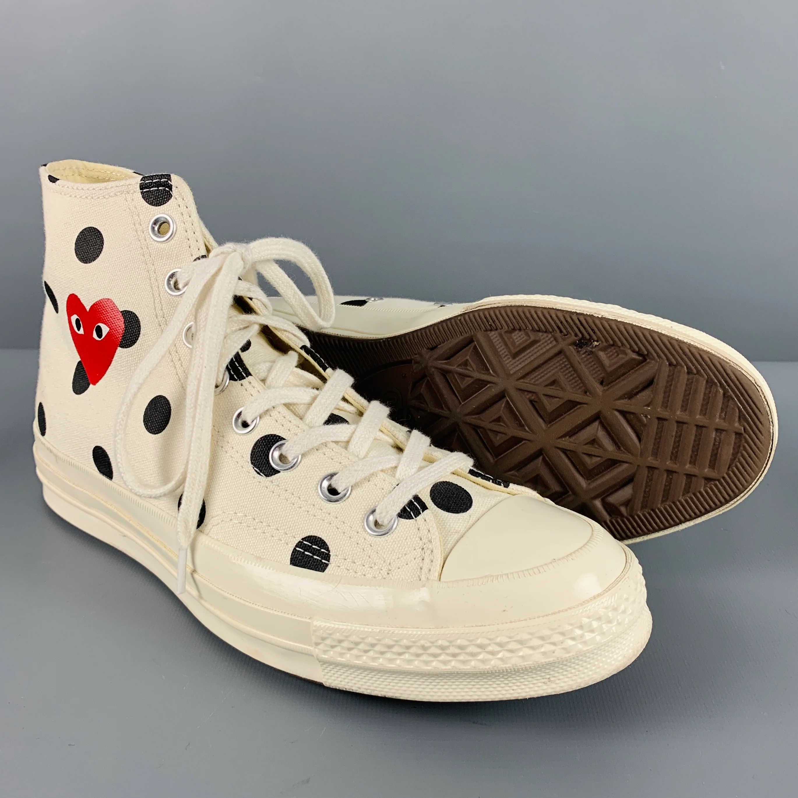COMME des GARCONS PLAY Size 8.5 White Black Polka Dot Canvas High Top Sneakers - Image 6