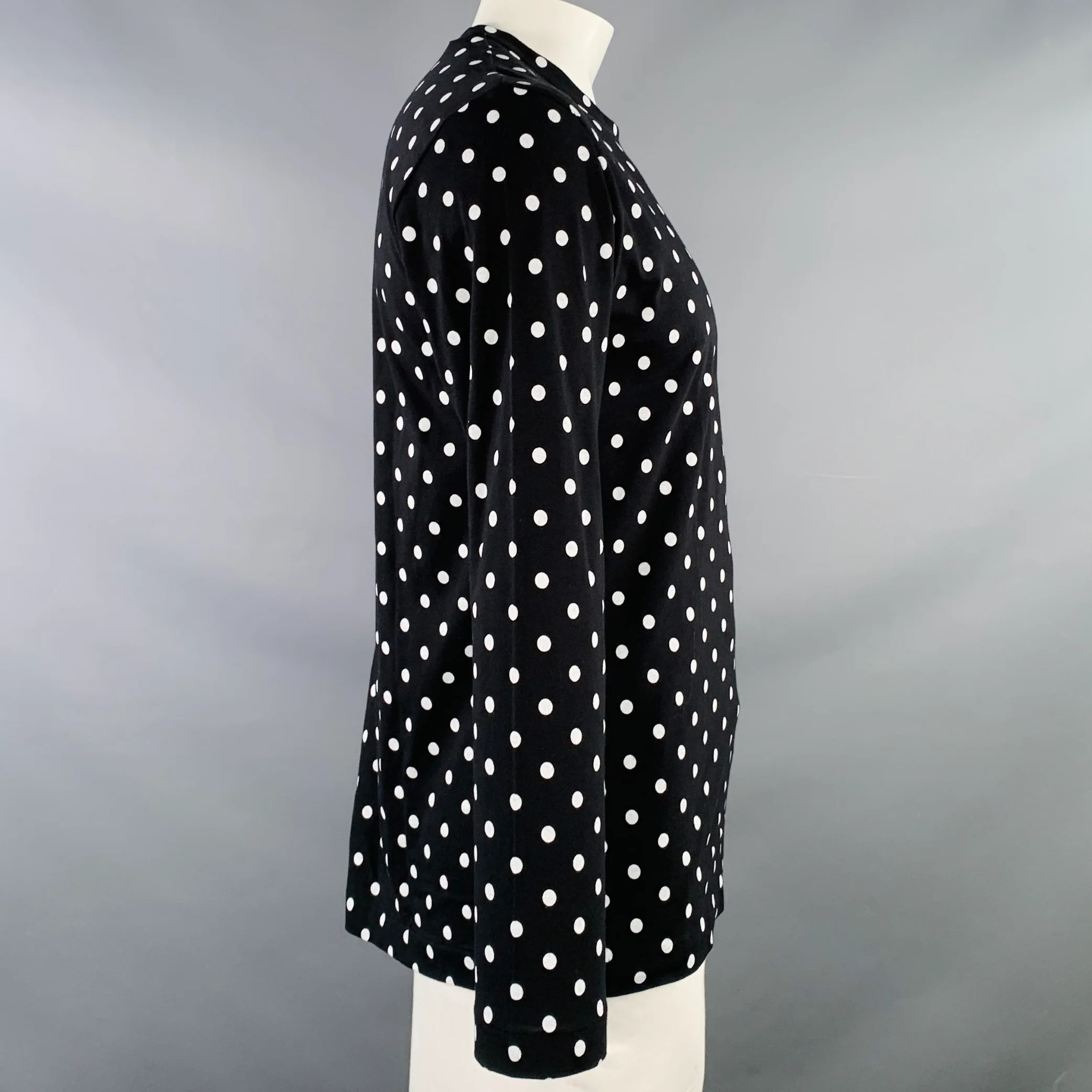 COMME des GARCONS PLAY Size L Black White Polka Dot Cotton Long Sleeve T-shirt - Image 3