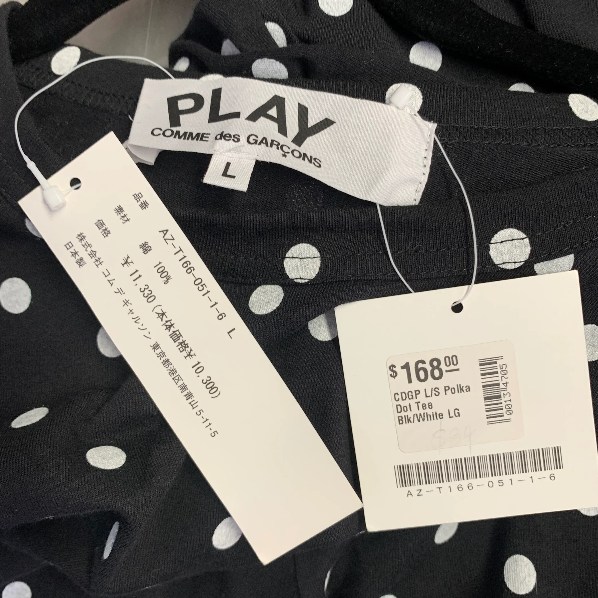 COMME des GARCONS PLAY Size L Black White Polka Dot Heart Cotton Long Sleeve T-shirt - Image 7