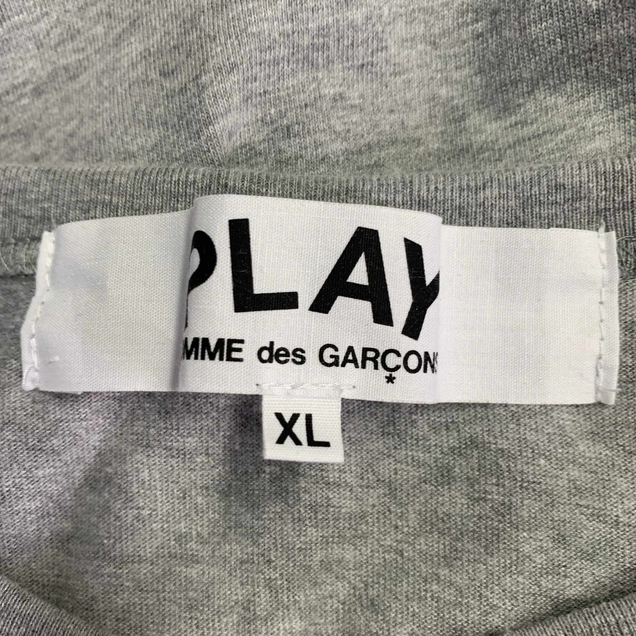 COMME des GARCONS PLAY Size XL Grey Black Hearts Cotton Crew Neck T-shirt - Image 5