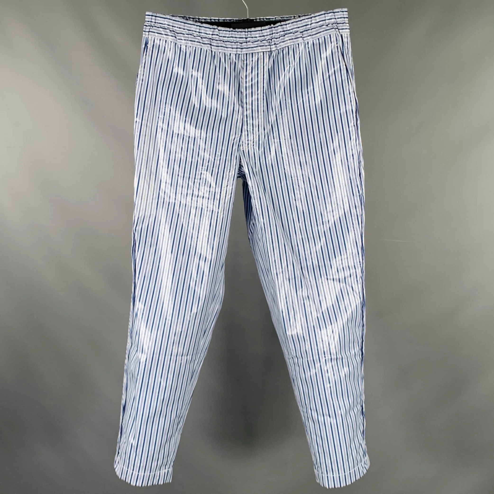 COMME des GARCONS SHIRT Size S Blue White Stripe Coated Cotton Casual Pants