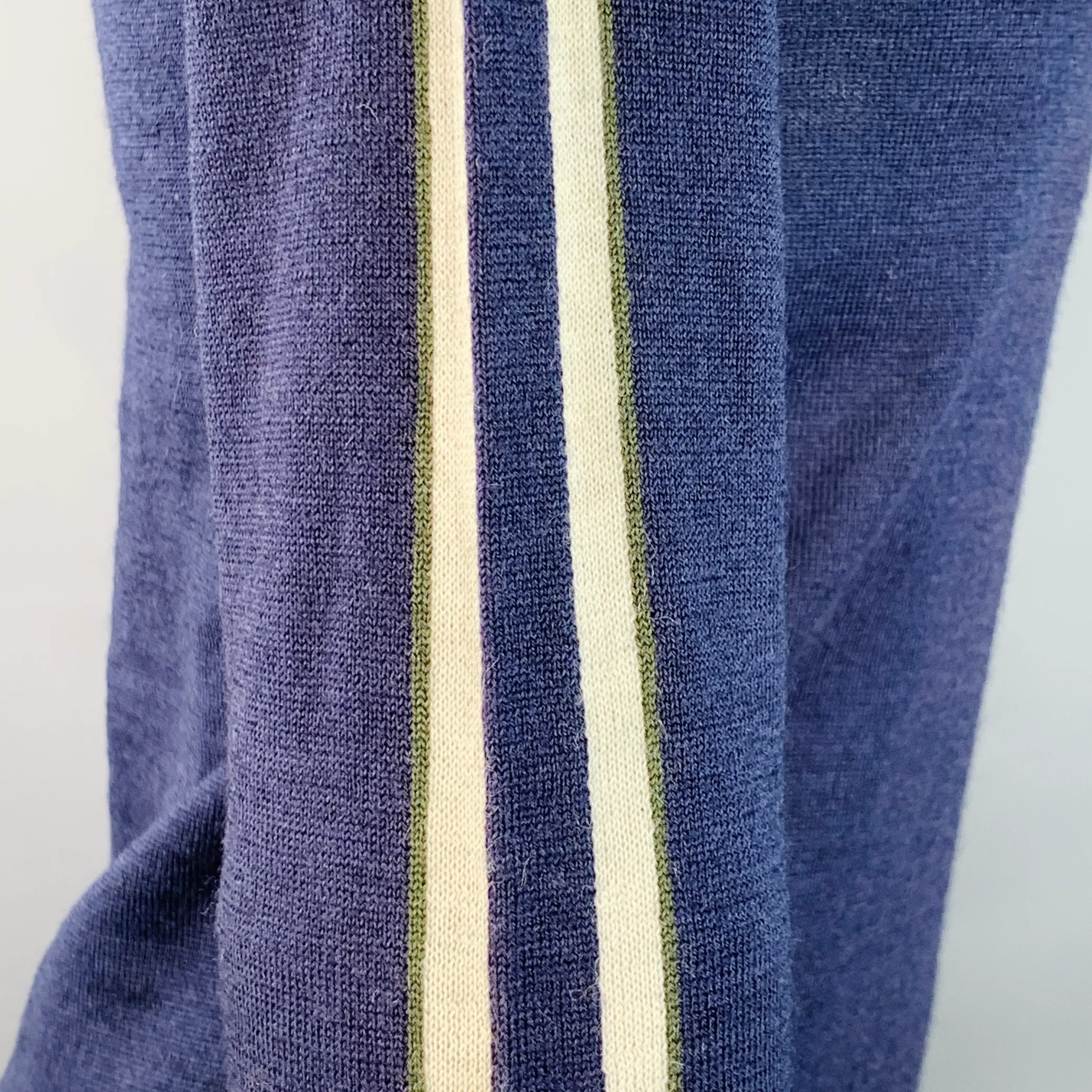 COMME des GARCONS SHIRT Size S Navy White Stripe Wool Crew Neck Pullover - Image 3
