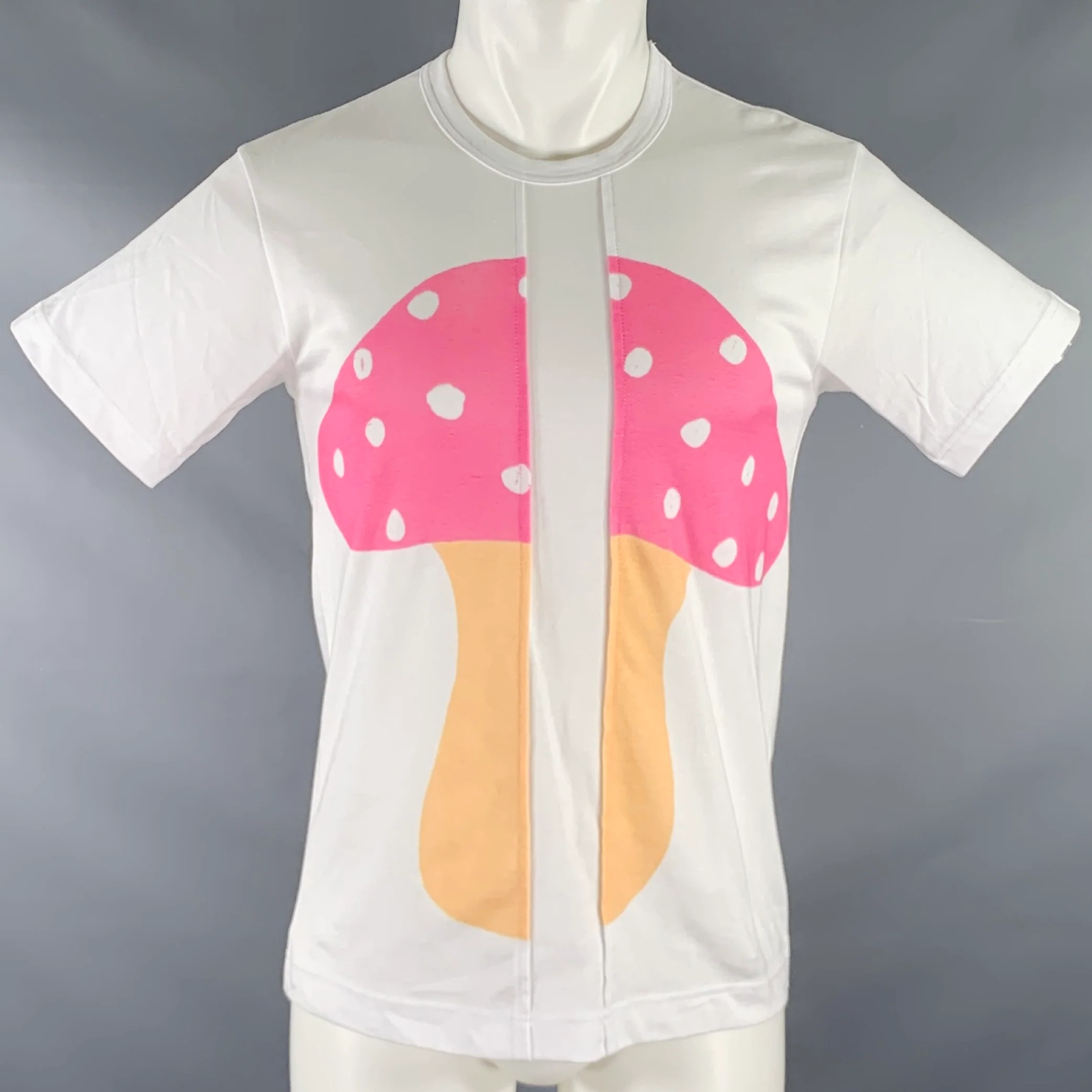 COMME des GARCONS SHIRT Size S White Pink Mushroom Cotton Crew Neck T-shirt