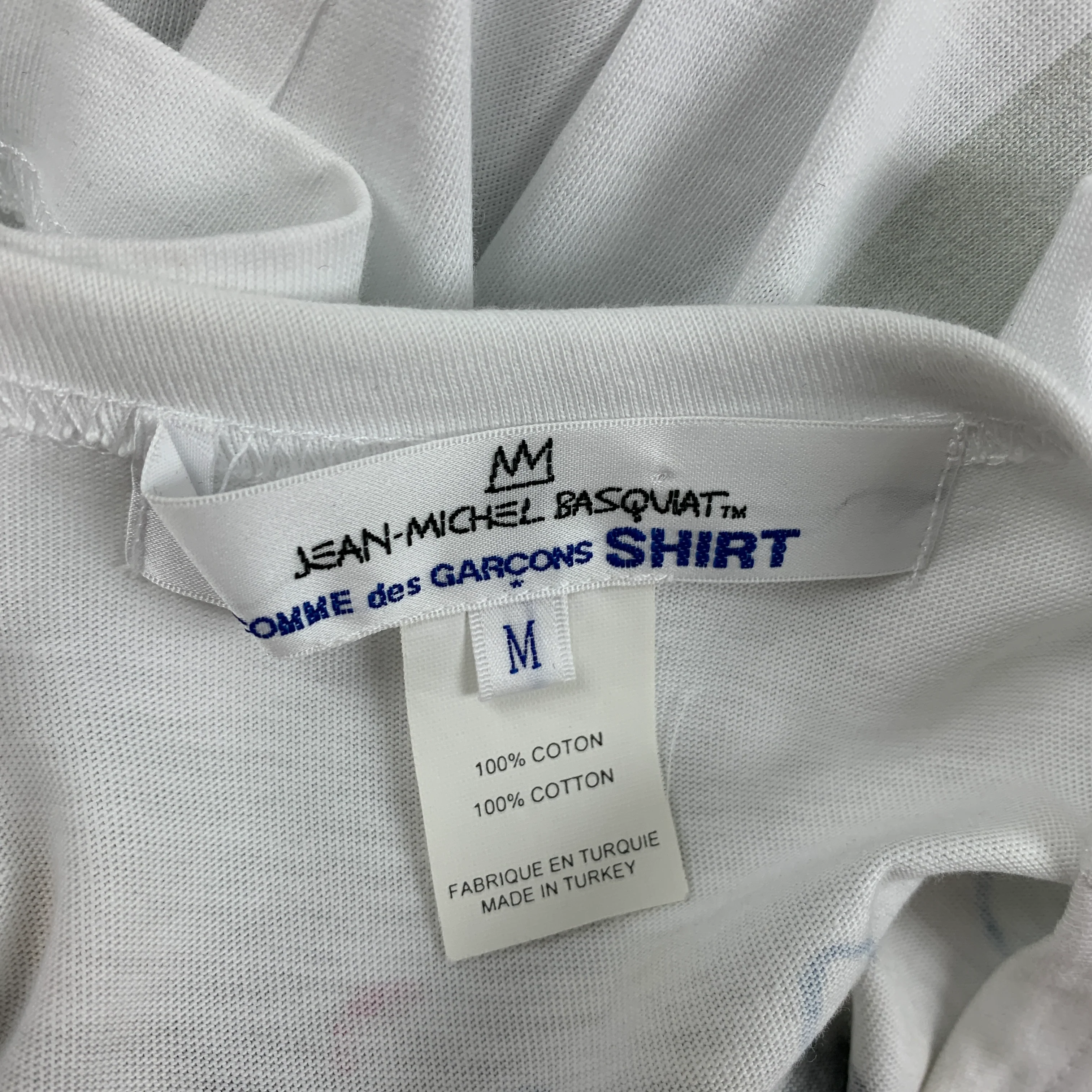 COMME des GARCONS SHIRT x JEAN-MICHEL BASQUIAT Size M White Black Graphic Cotton T-shirt - Image 7