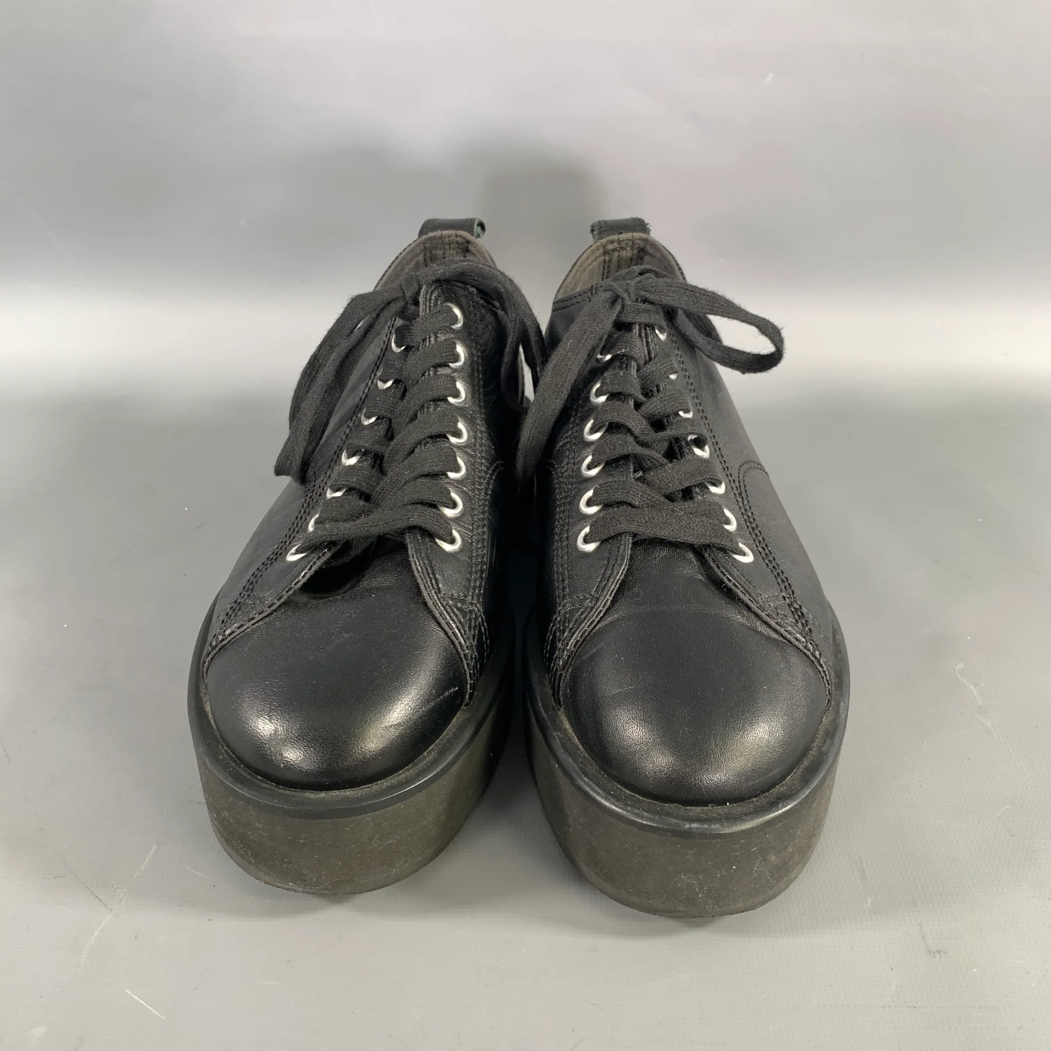 COMME des GARCONS Size 7 Black Leather Platform Sneakers - Image 4